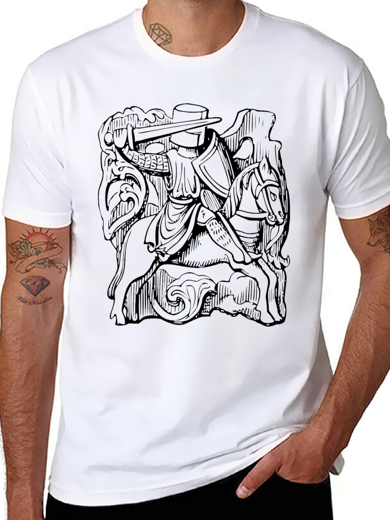 Medieval Knight on Horseback Black T-Shirt