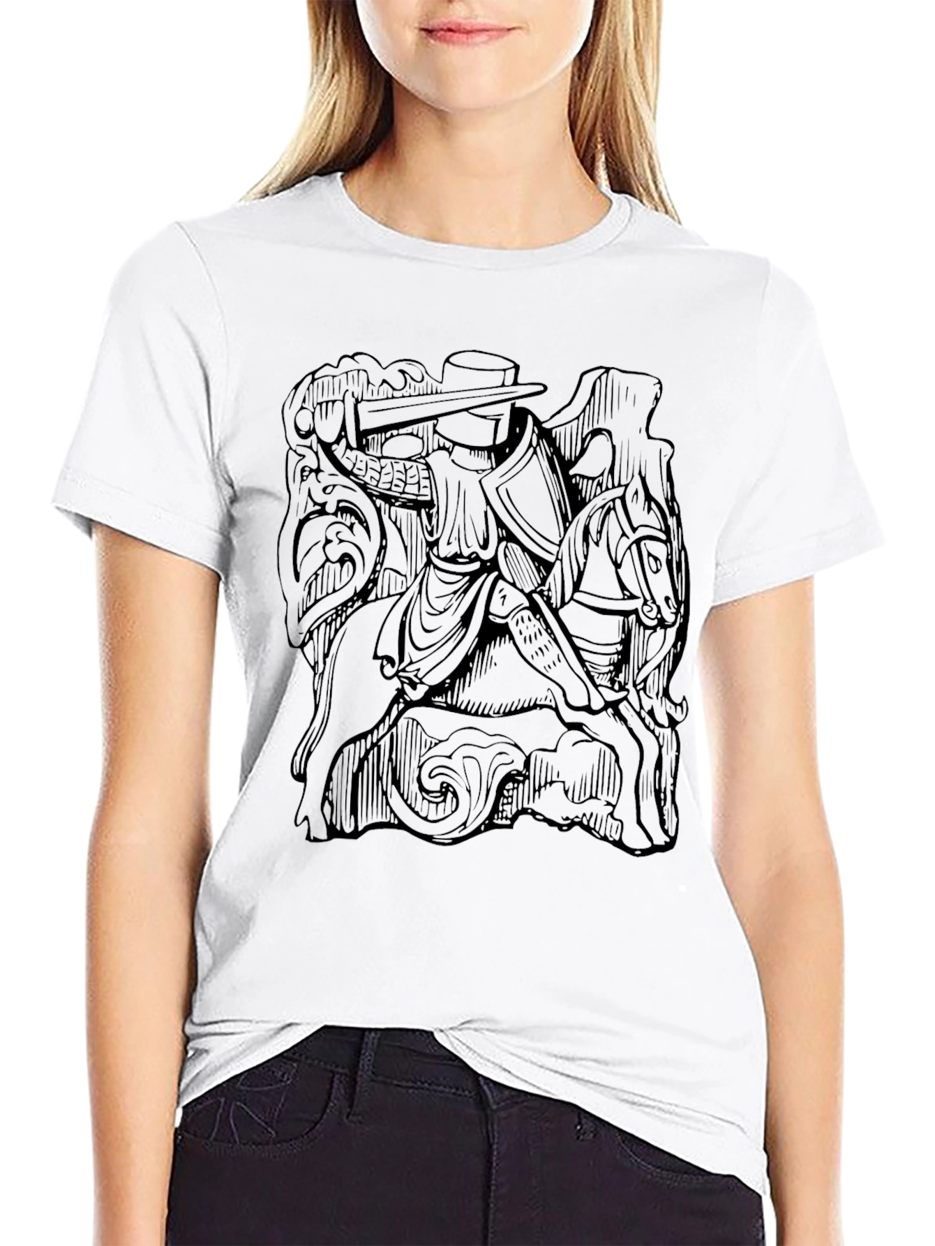 Medieval Knight on Horseback Black T-Shirt