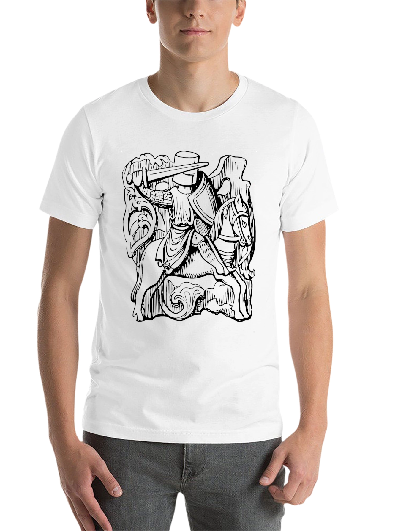 Medieval Knight on Horseback Black T-Shirt