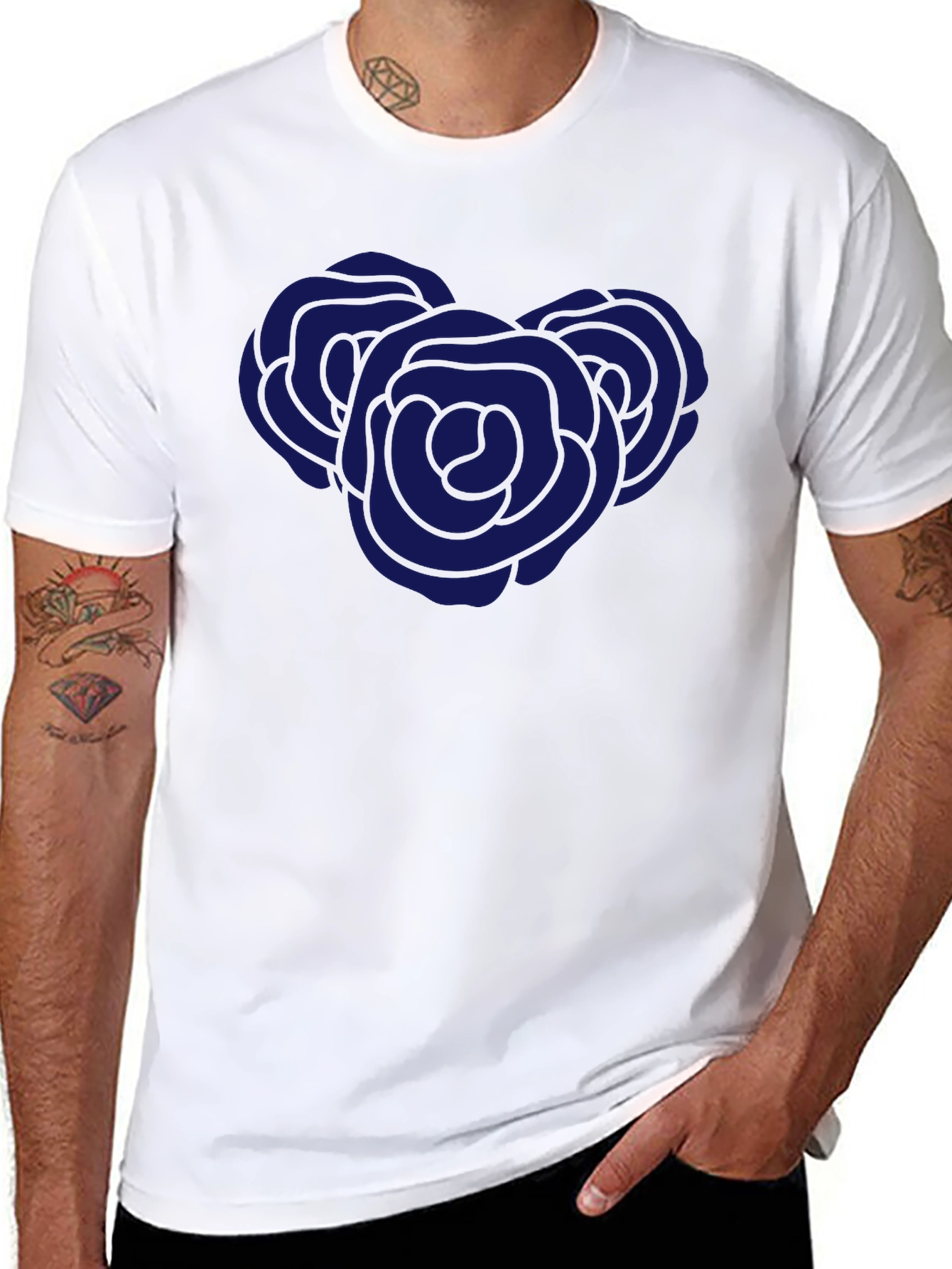 Black T-Shirt with Blue Rose Graphic