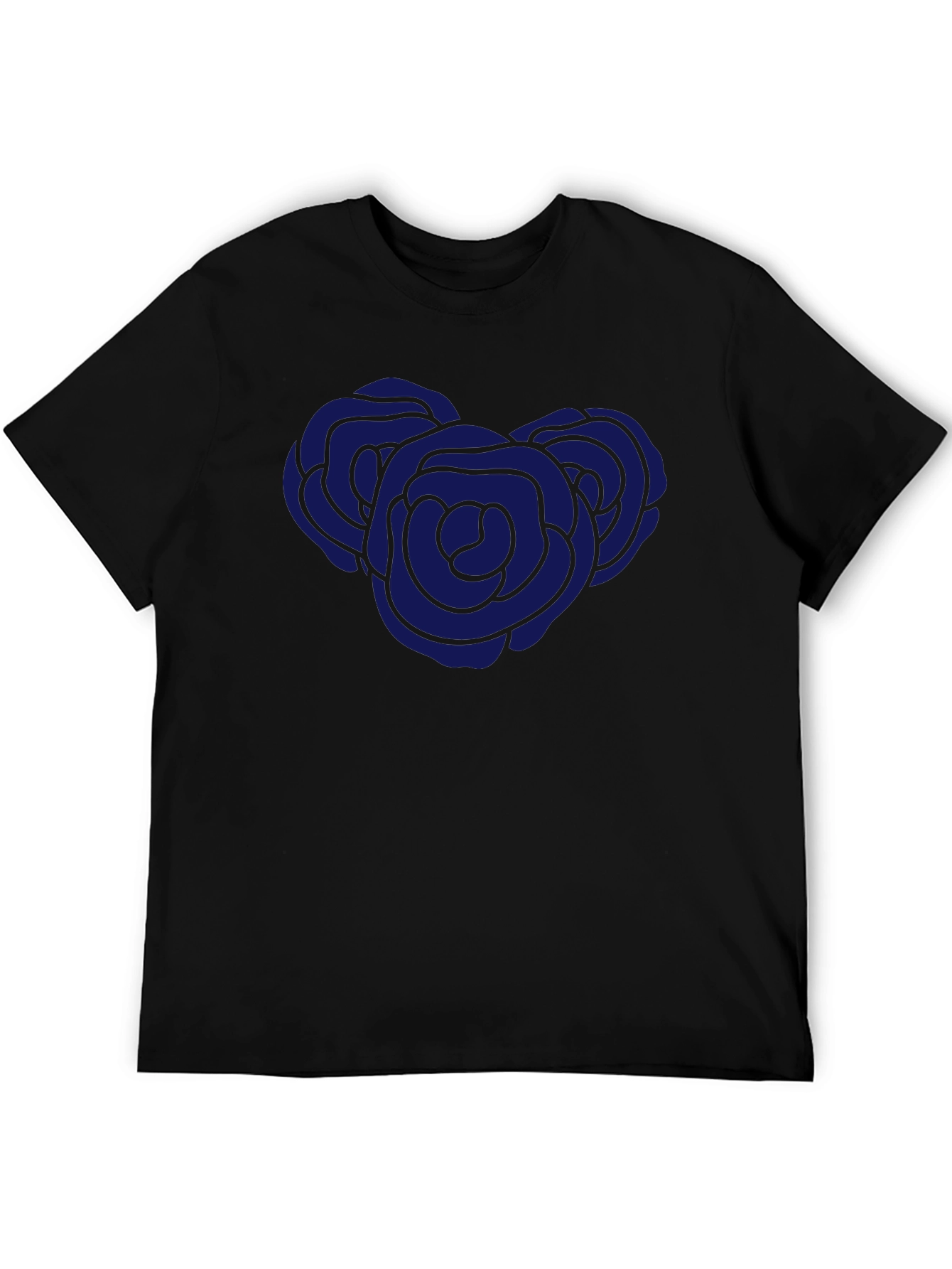 Black T-Shirt with Blue Rose Graphic