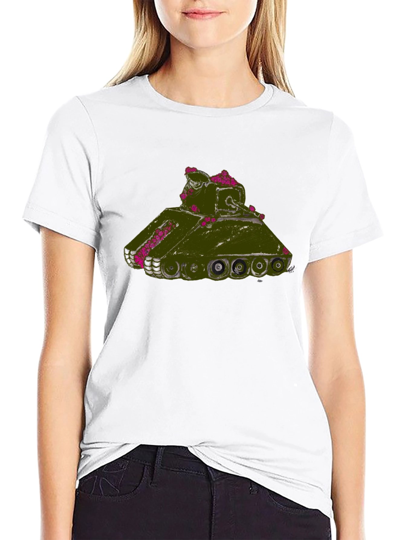 Tank With Flowers Graphic Tee - Black