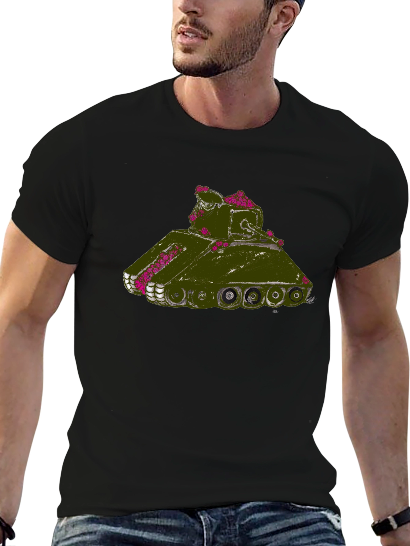 Tank With Flowers Graphic Tee - Black