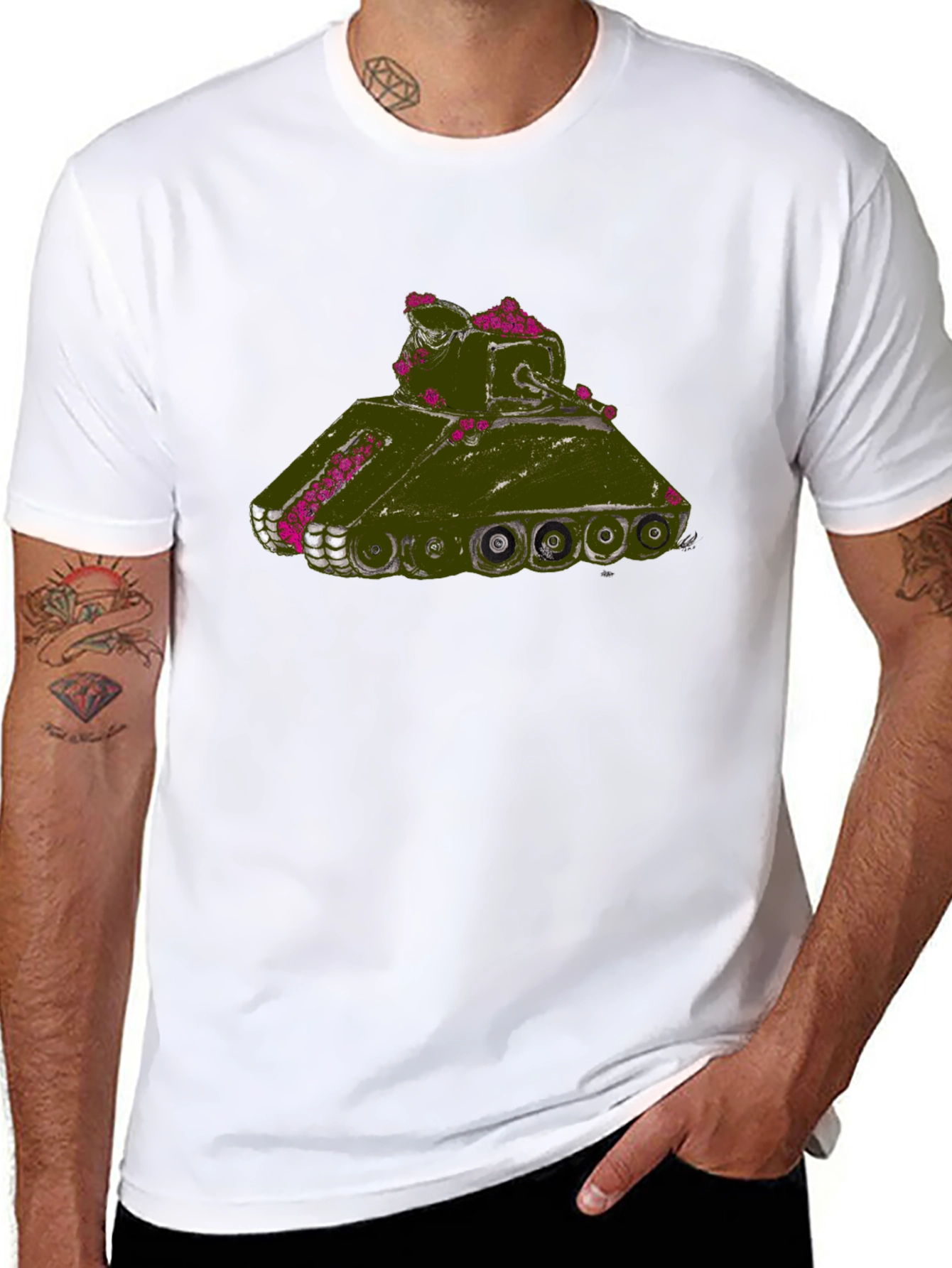 Tank With Flowers Graphic Tee - Black