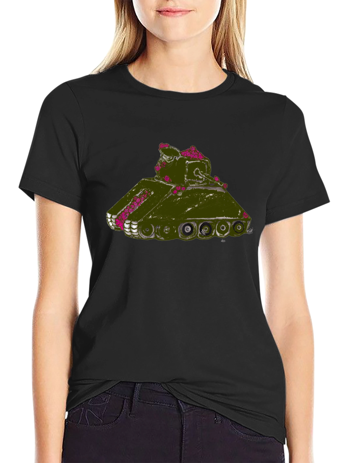 Tank With Flowers Graphic Tee - Black