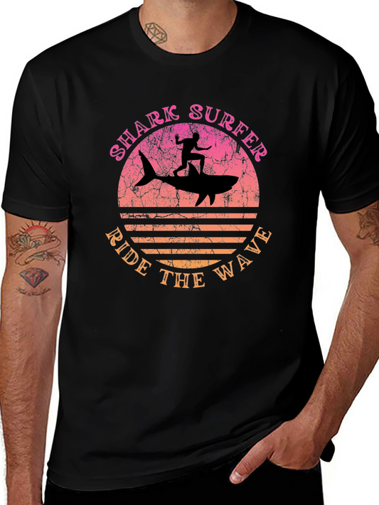 Shark Surfer Ride the Wave Graphic T-Shirt