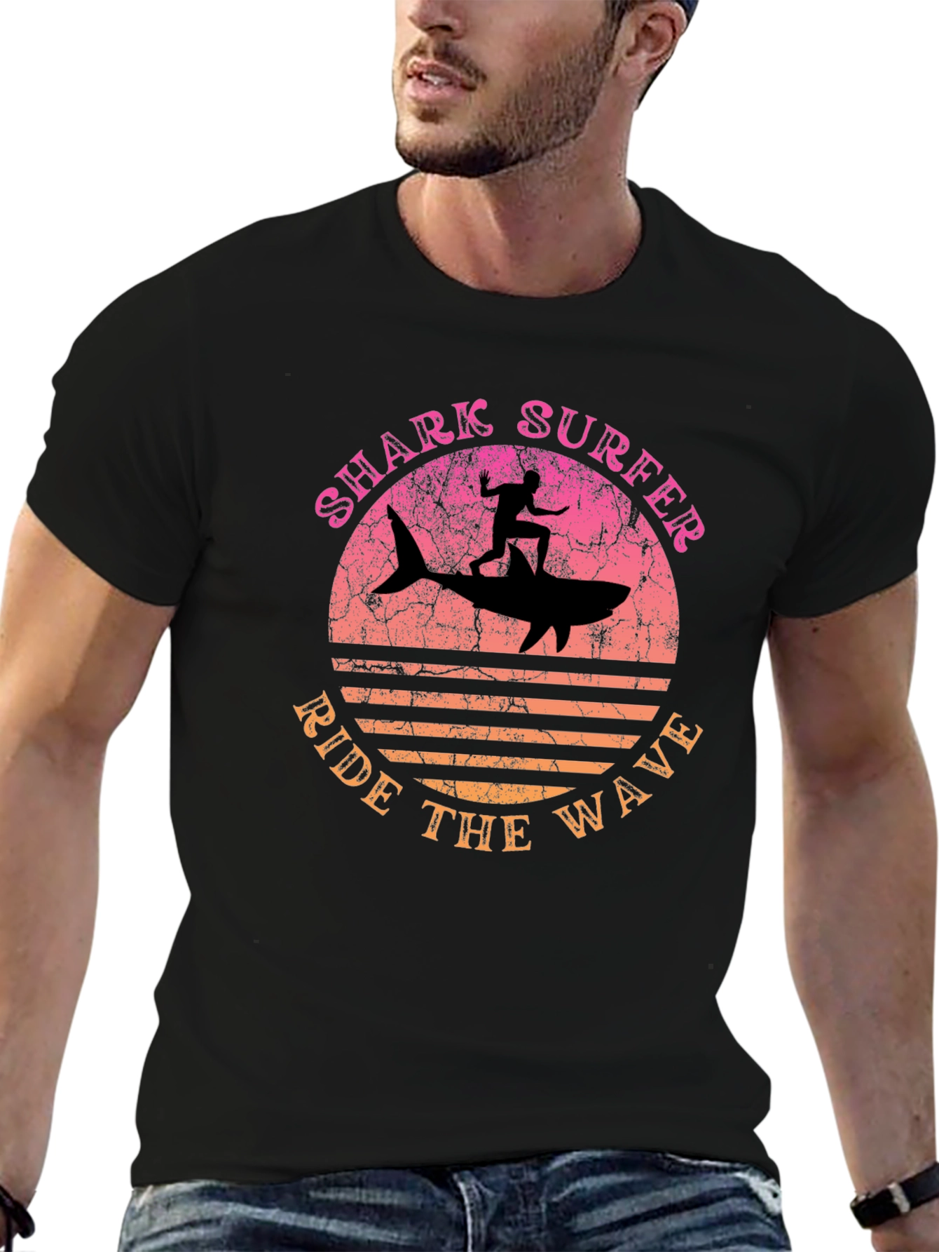 Shark Surfer Ride the Wave Graphic T-Shirt