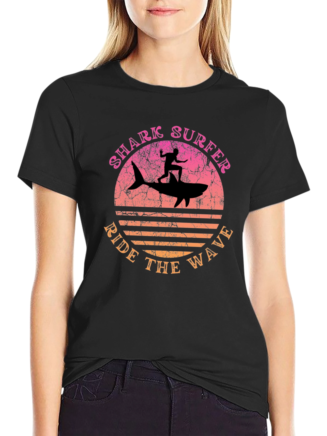 Shark Surfer Ride the Wave Graphic T-Shirt