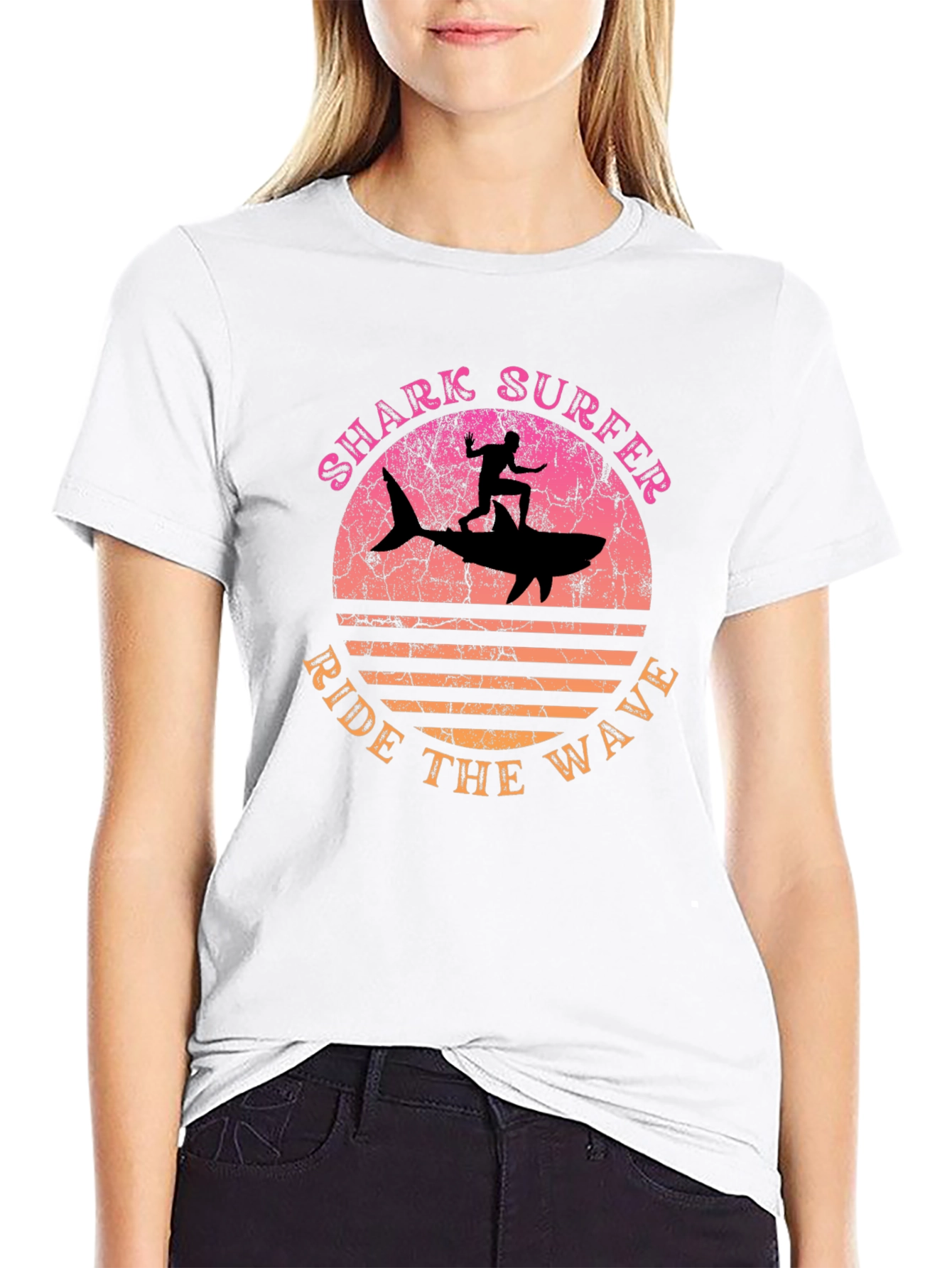 Shark Surfer Ride the Wave Graphic T-Shirt