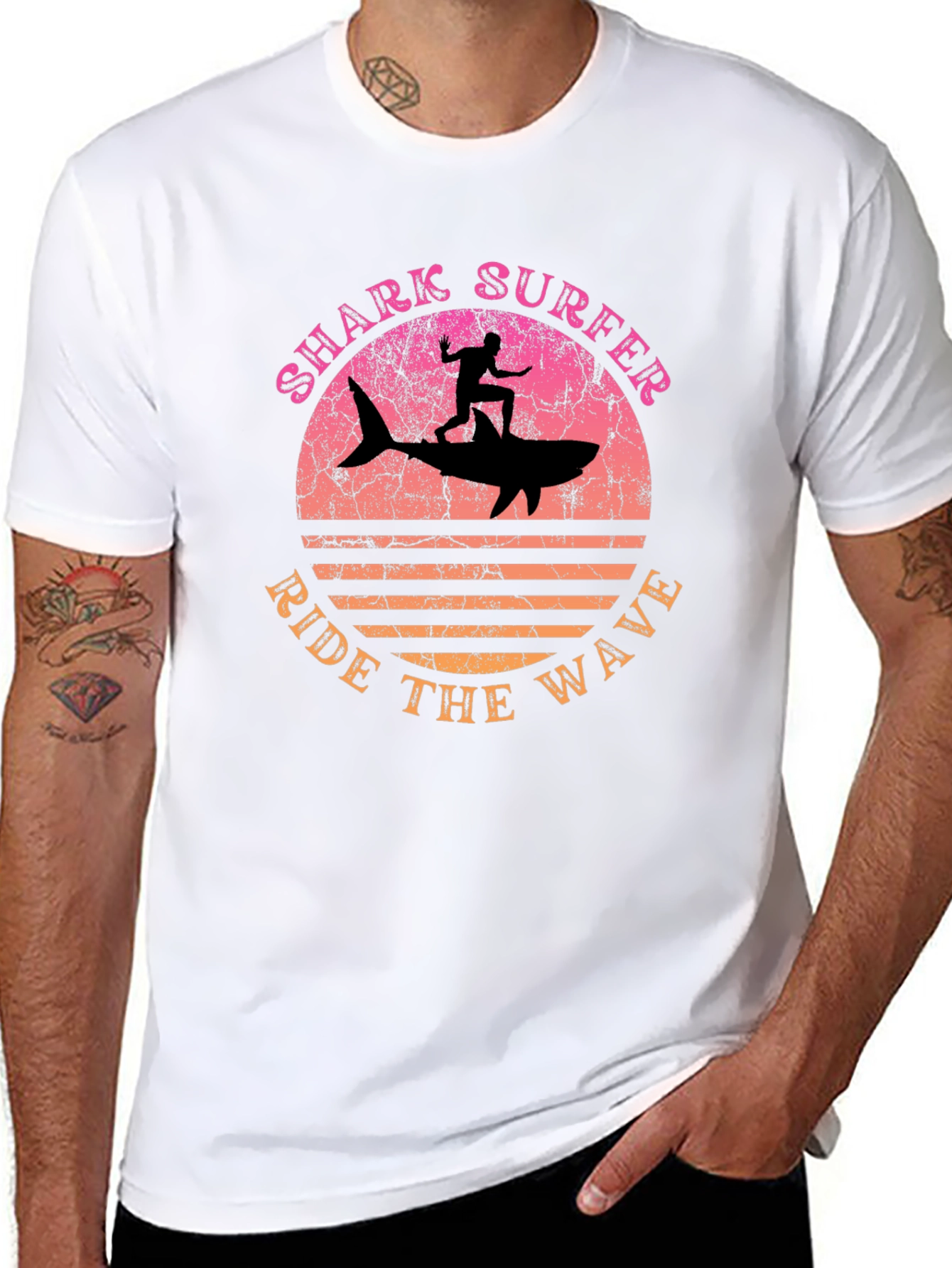 Shark Surfer Ride the Wave Graphic T-Shirt