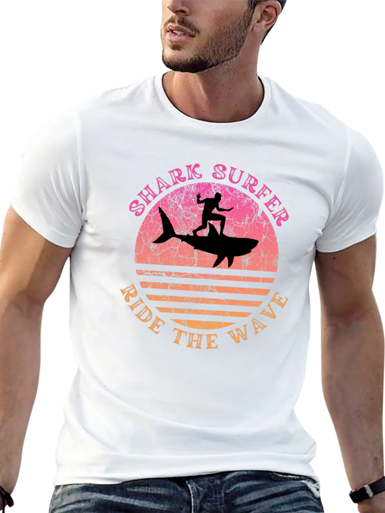 Shark Surfer Ride the Wave Graphic T-Shirt
