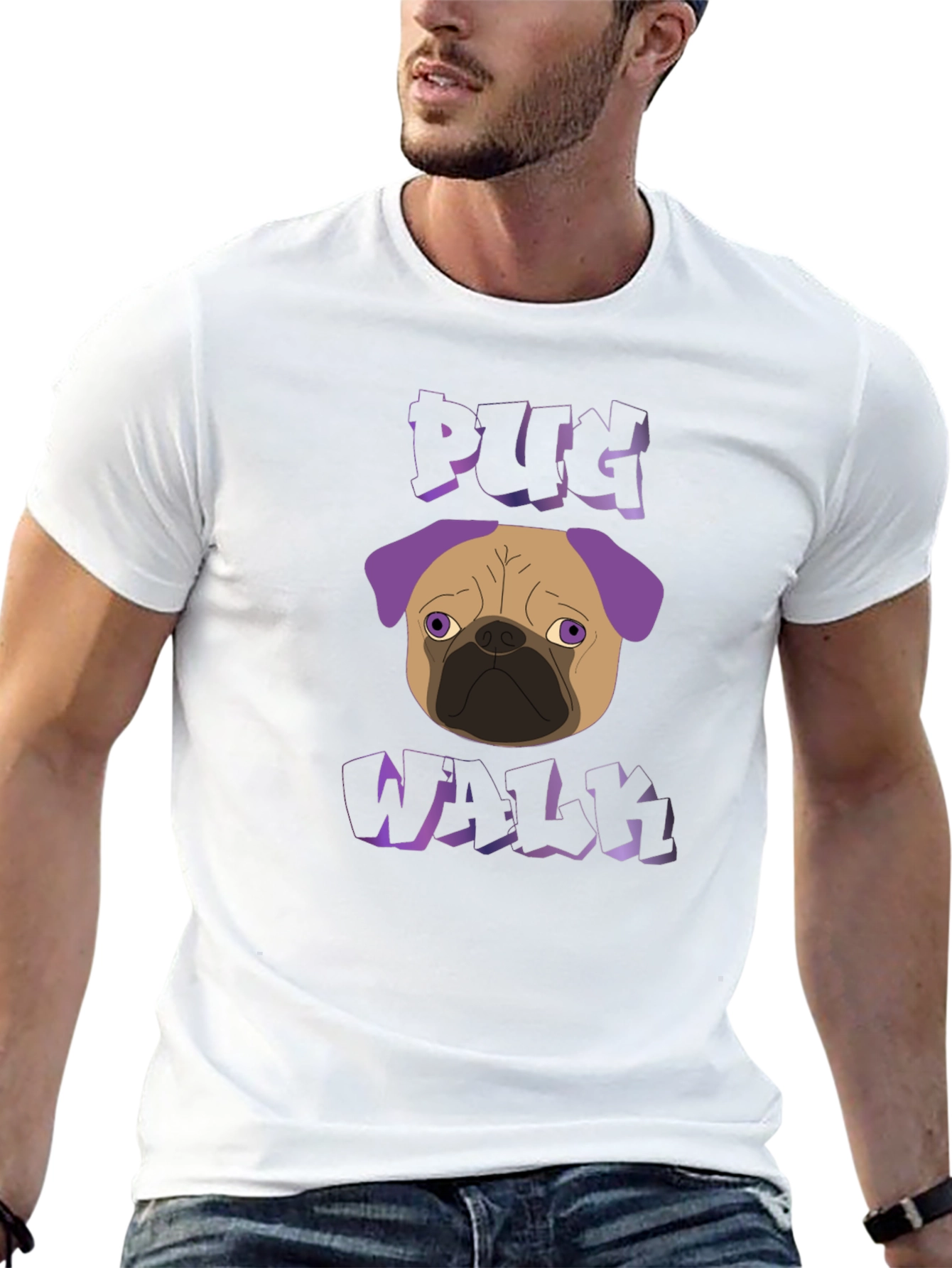 Pug Walk Graphic Tee - Trendy Black T-Shirt