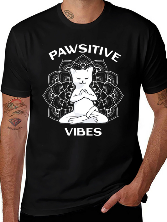 Pawsitive Vibes T-Shirt - Cat Mandala Zen Style