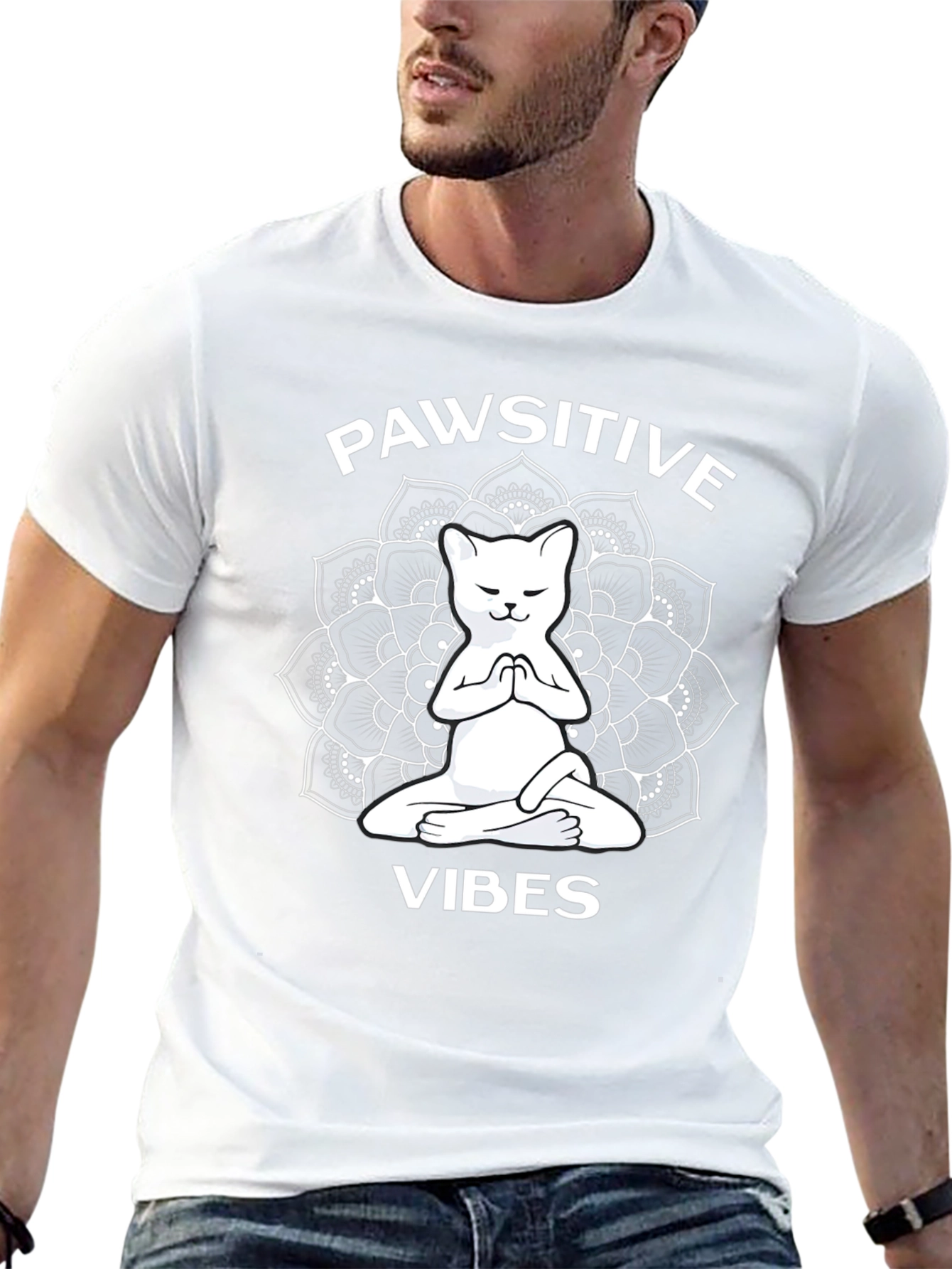 Pawsitive Vibes T-Shirt - Cat Mandala Zen Style