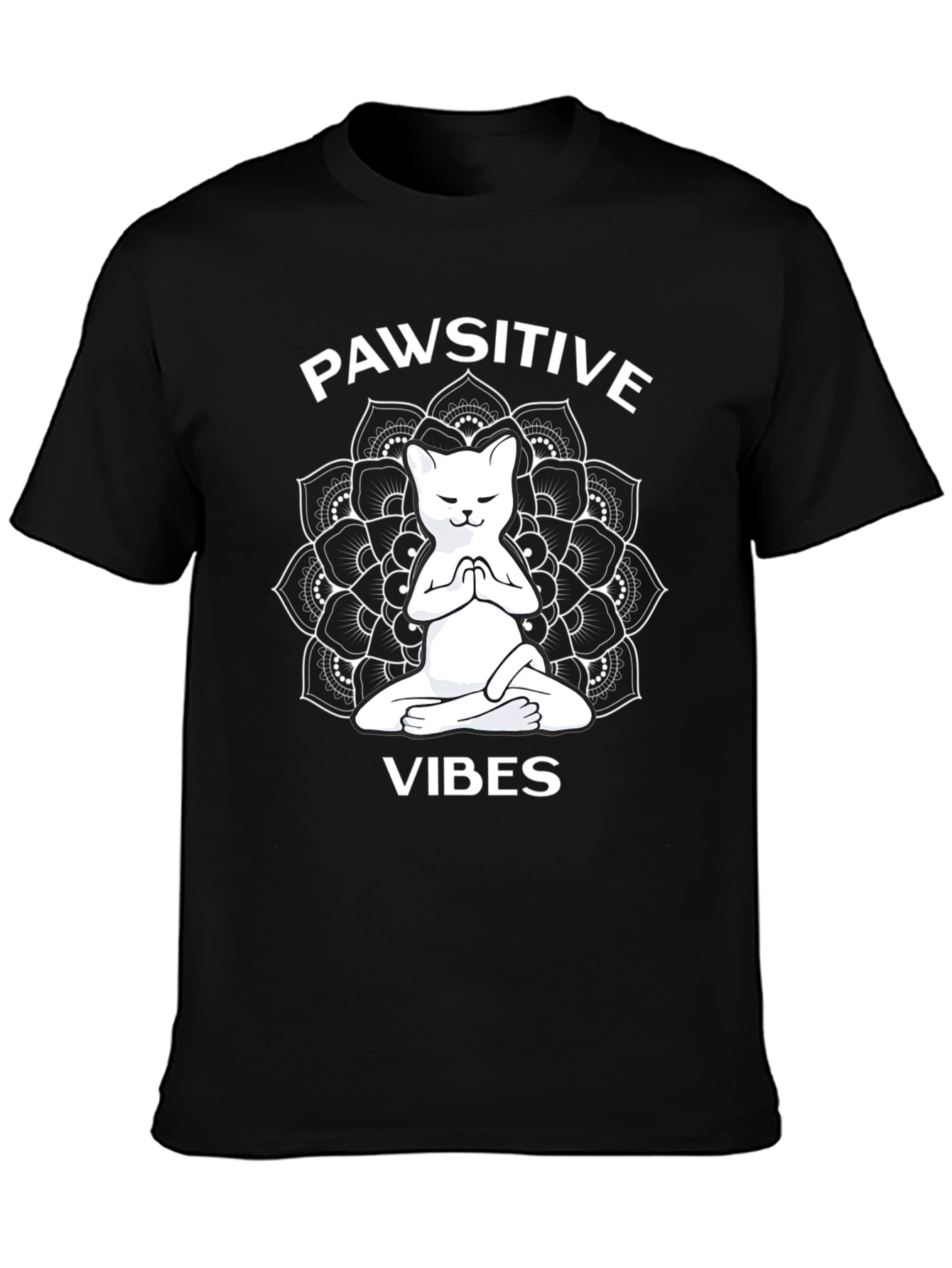 Pawsitive Vibes T-Shirt - Cat Mandala Zen Style