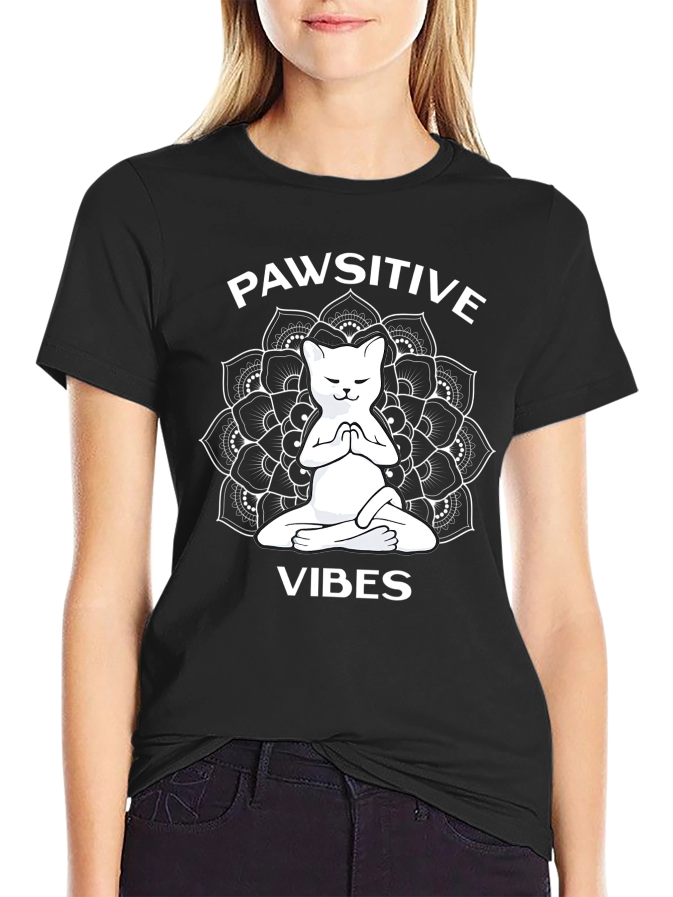Pawsitive Vibes T-Shirt - Cat Mandala Zen Style