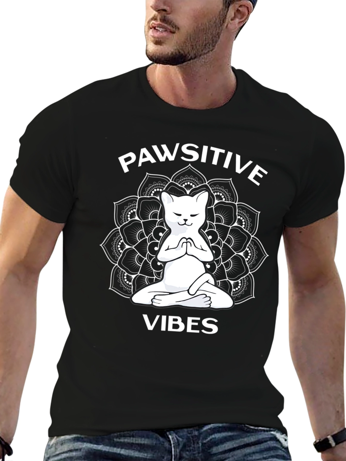 Pawsitive Vibes T-Shirt - Cat Mandala Zen Style
