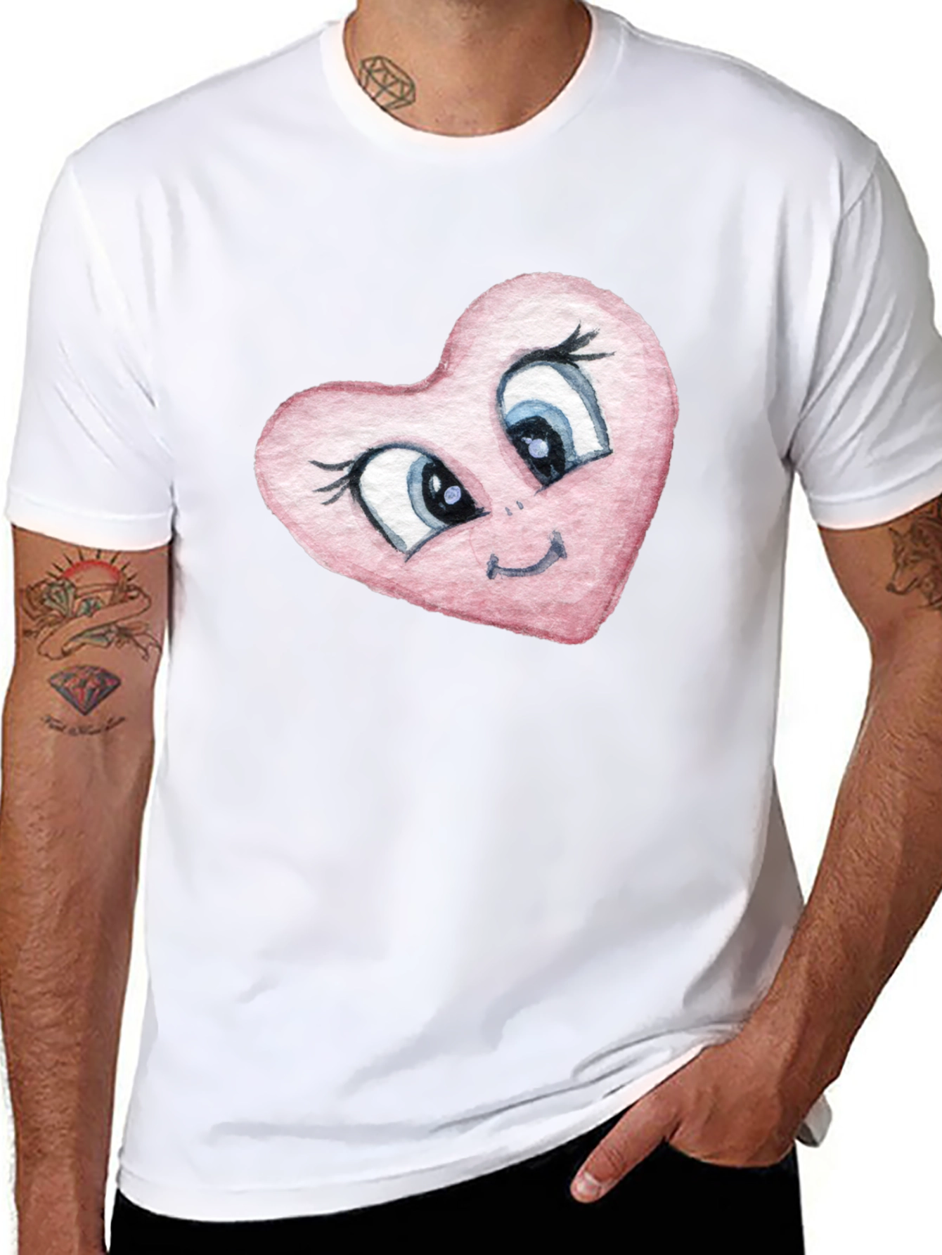 Cartoon Heart Graphic Tee - Black