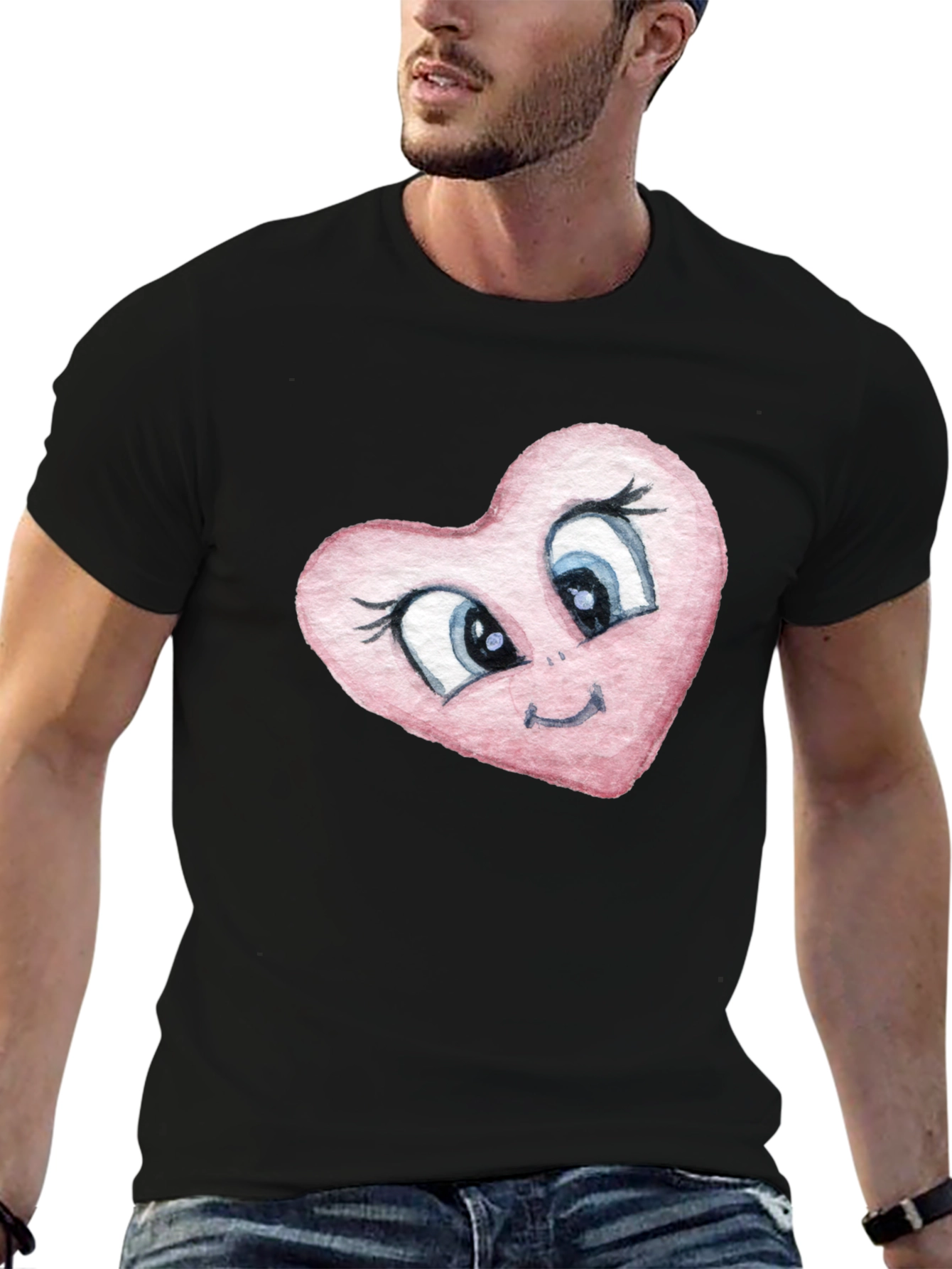 Cartoon Heart Graphic Tee - Black