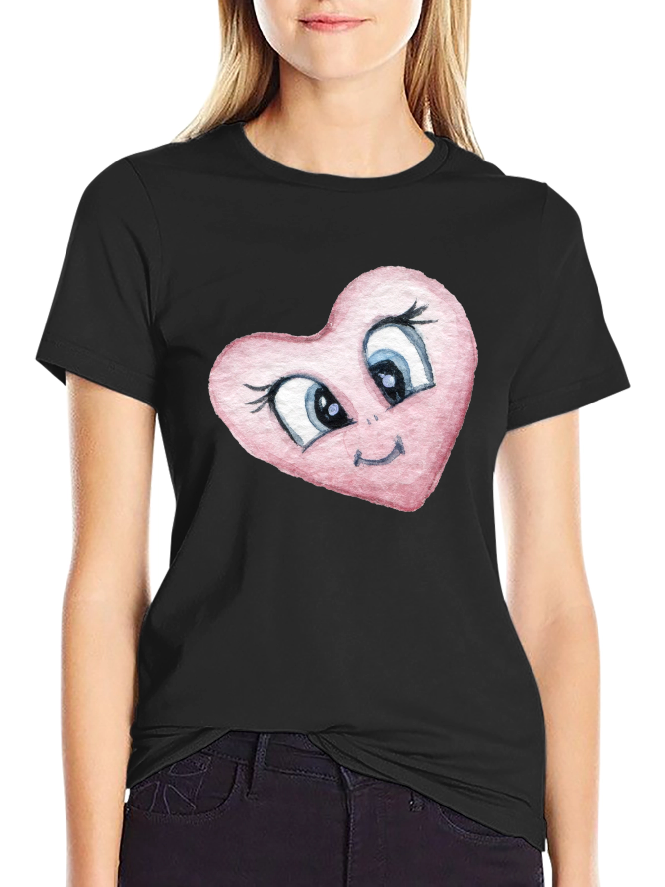 Cartoon Heart Graphic Tee - Black
