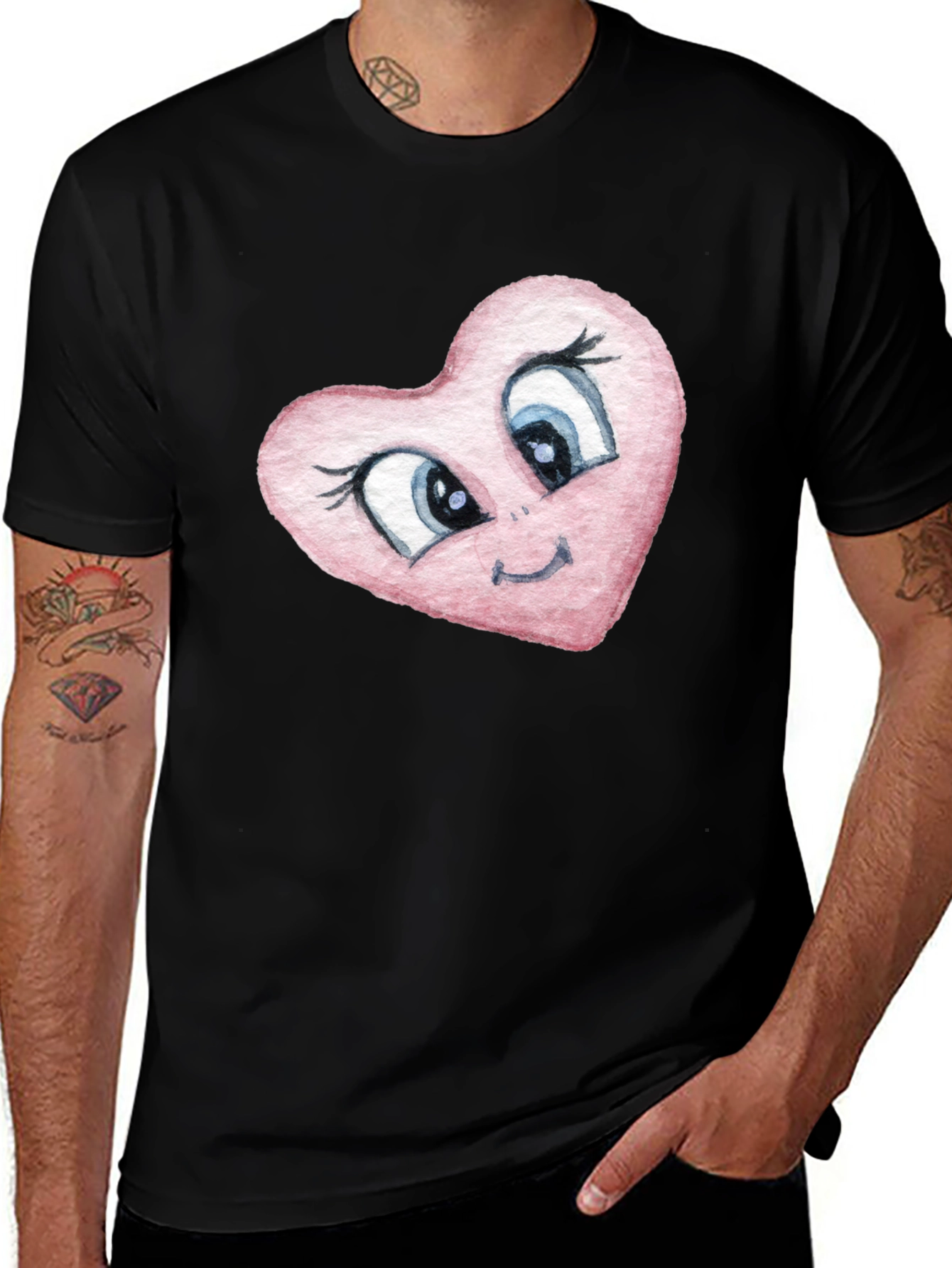 Cartoon Heart Graphic Tee - Black