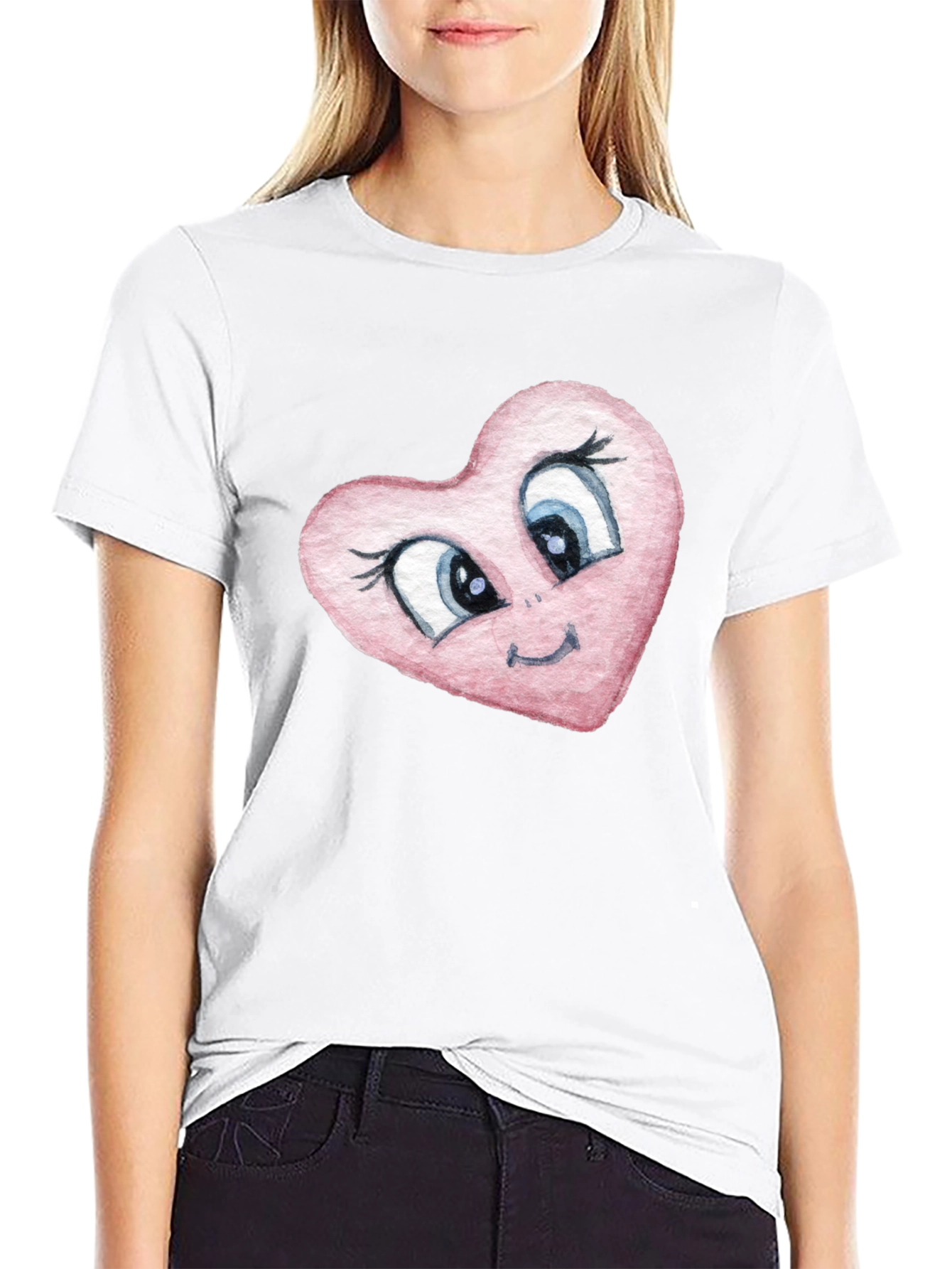 Cartoon Heart Graphic Tee - Black