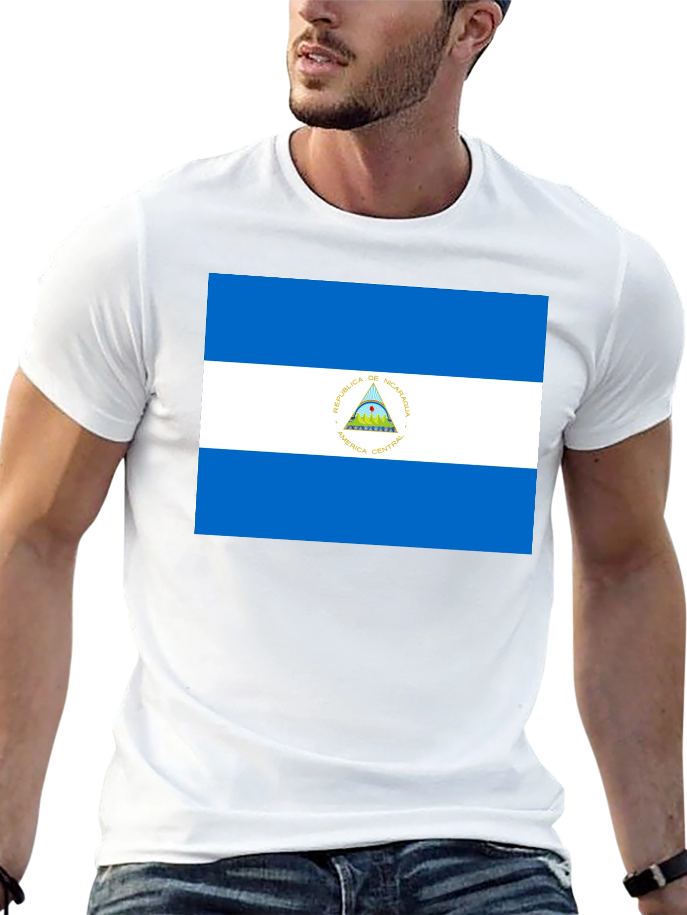 Nicaragua Flag T-Shirt - Black Cotton Tee