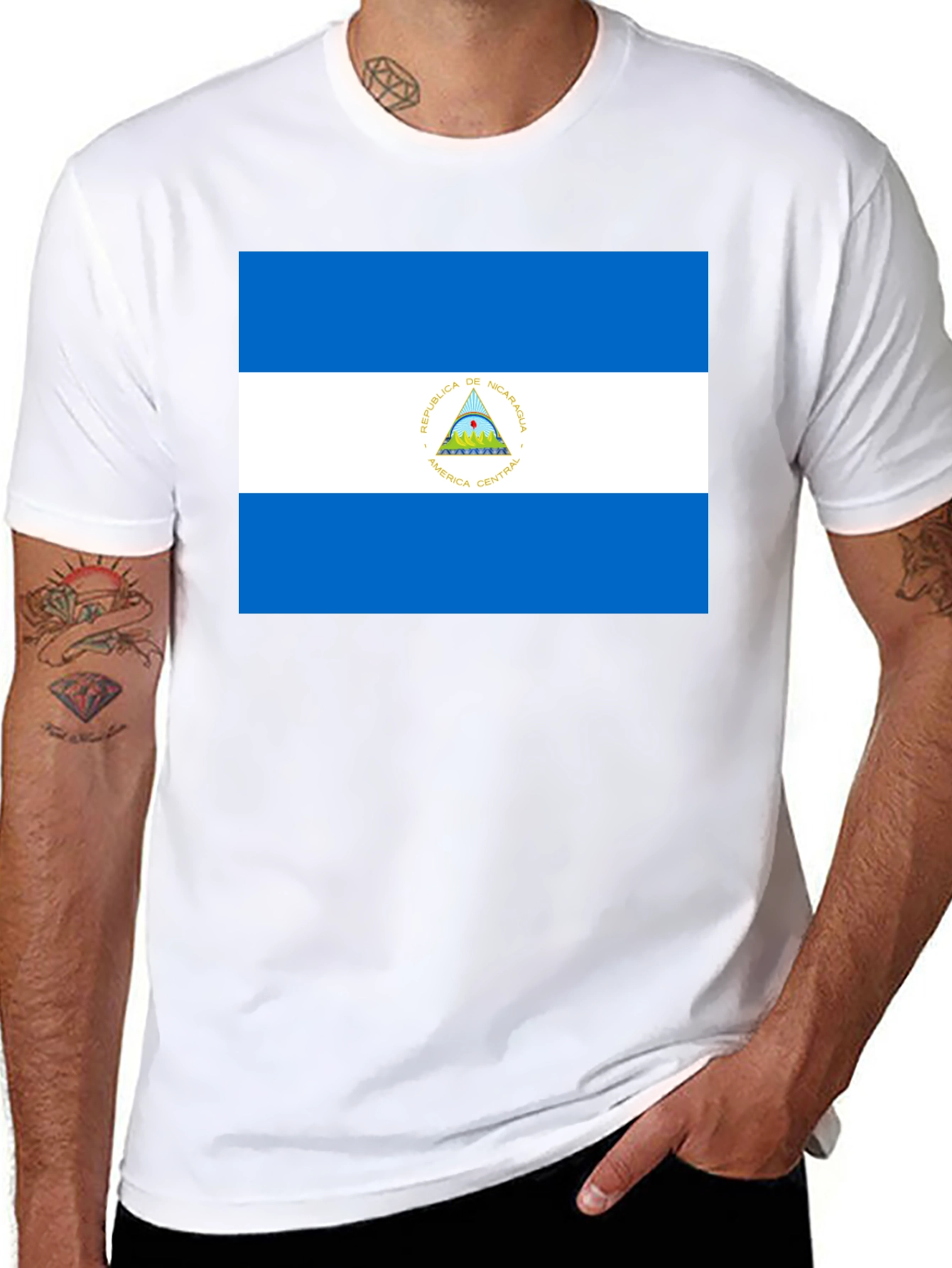 Nicaragua Flag T-Shirt - Black Cotton Tee