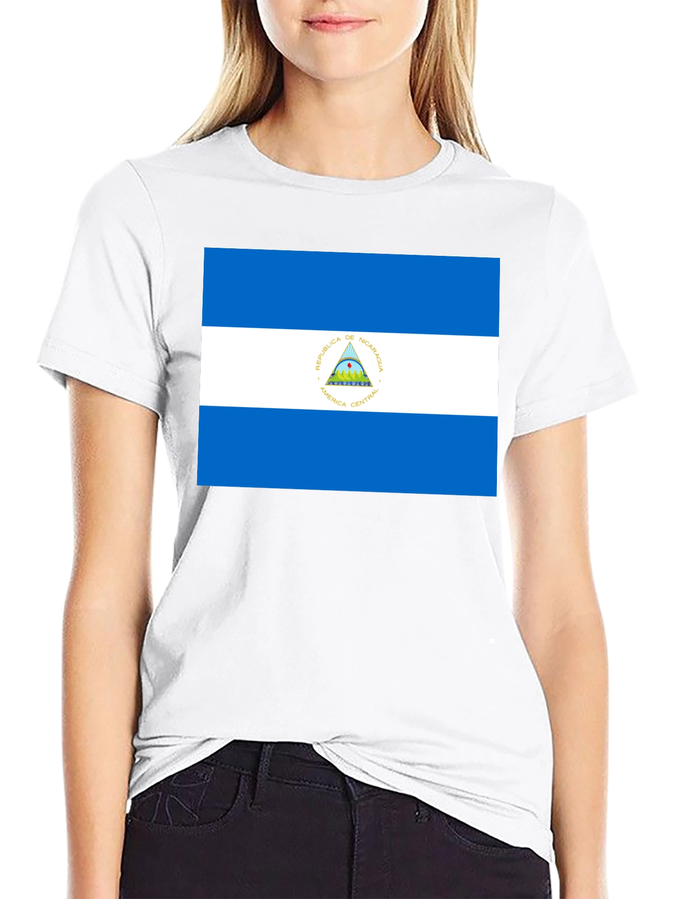Nicaragua Flag T-Shirt - Black Cotton Tee