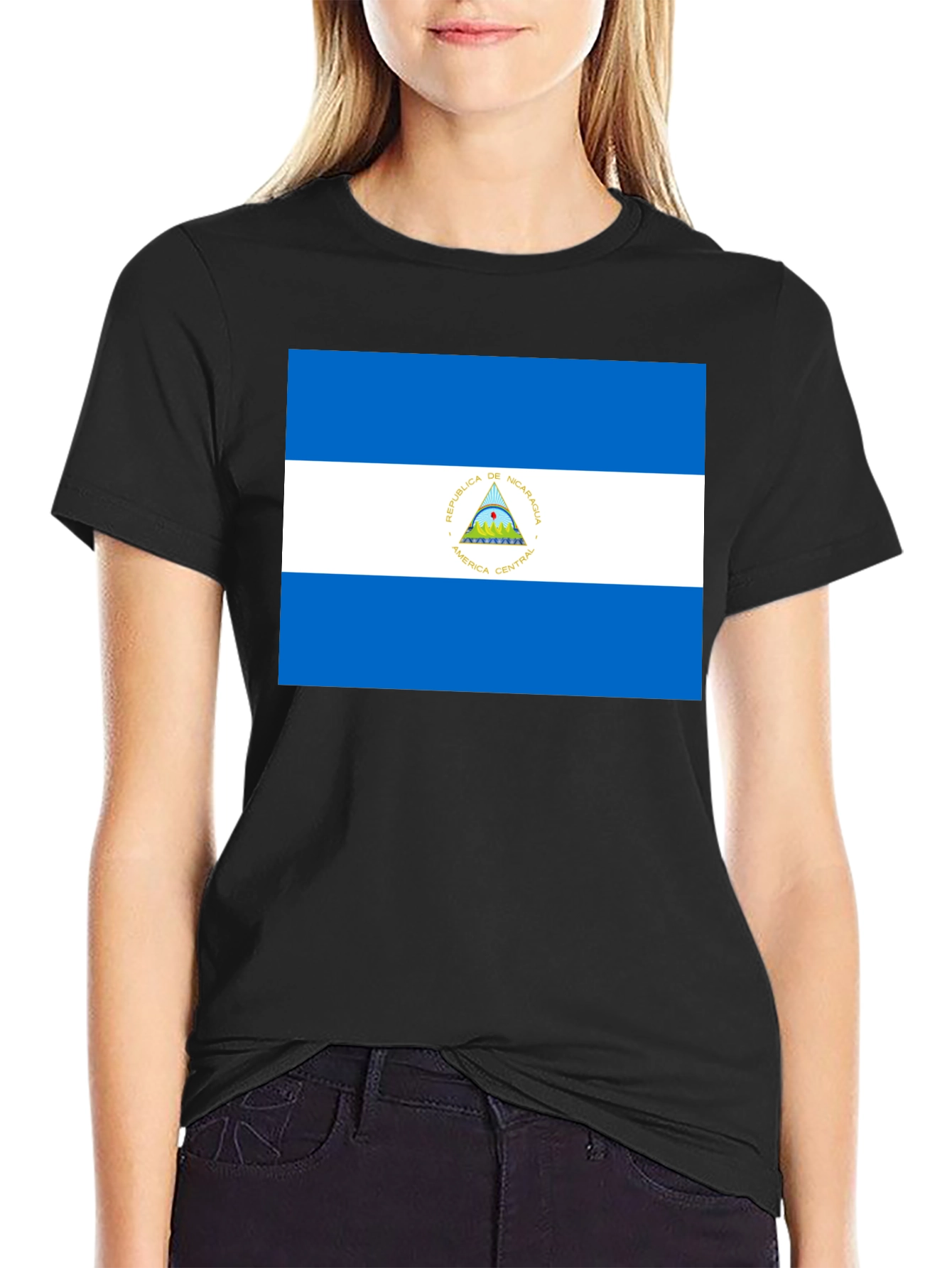 Nicaragua Flag T-Shirt - Black Cotton Tee
