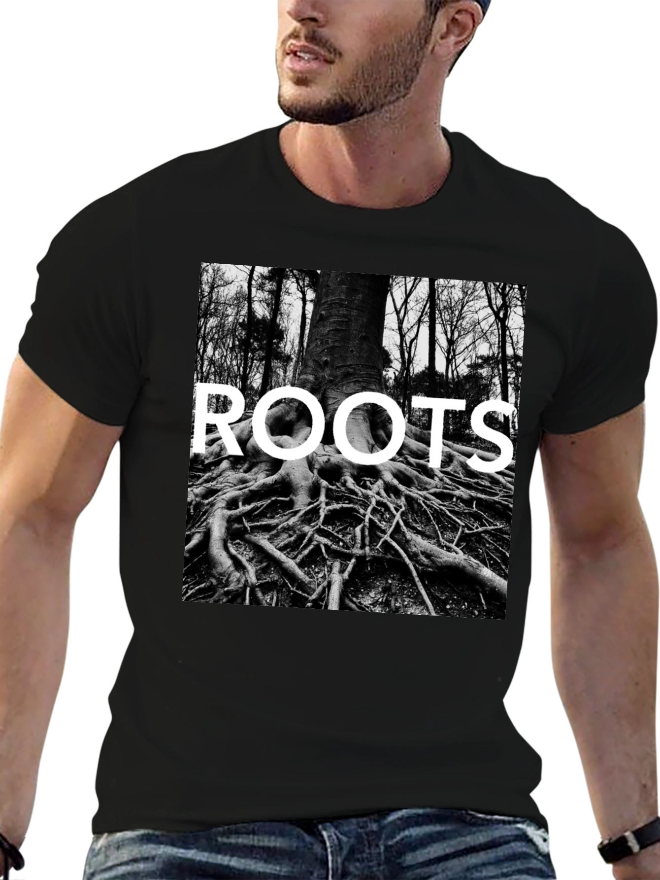 Roots Graphic Print Tee - Black