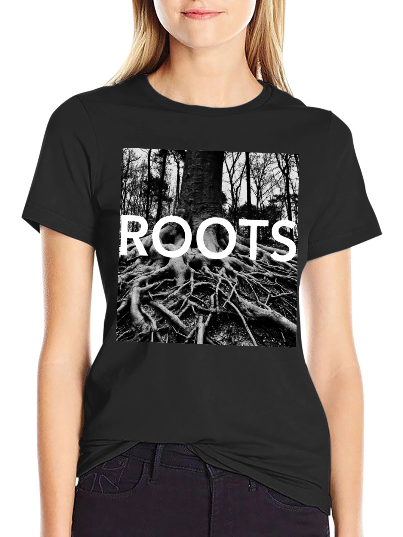 Roots Graphic Print Tee - Black