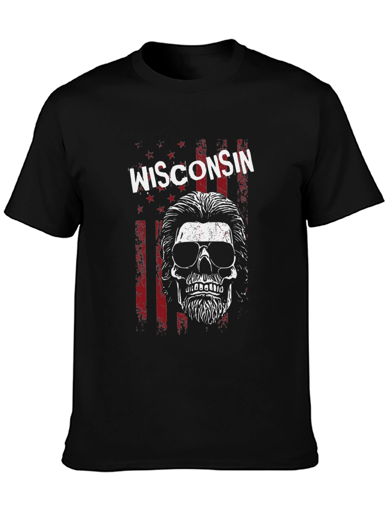 Wisconsin Skull Graphic Tee - USA Patriotic Shirt