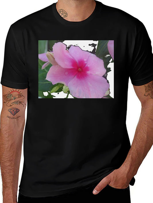 Pink Flower Graphic Black T-Shirt
