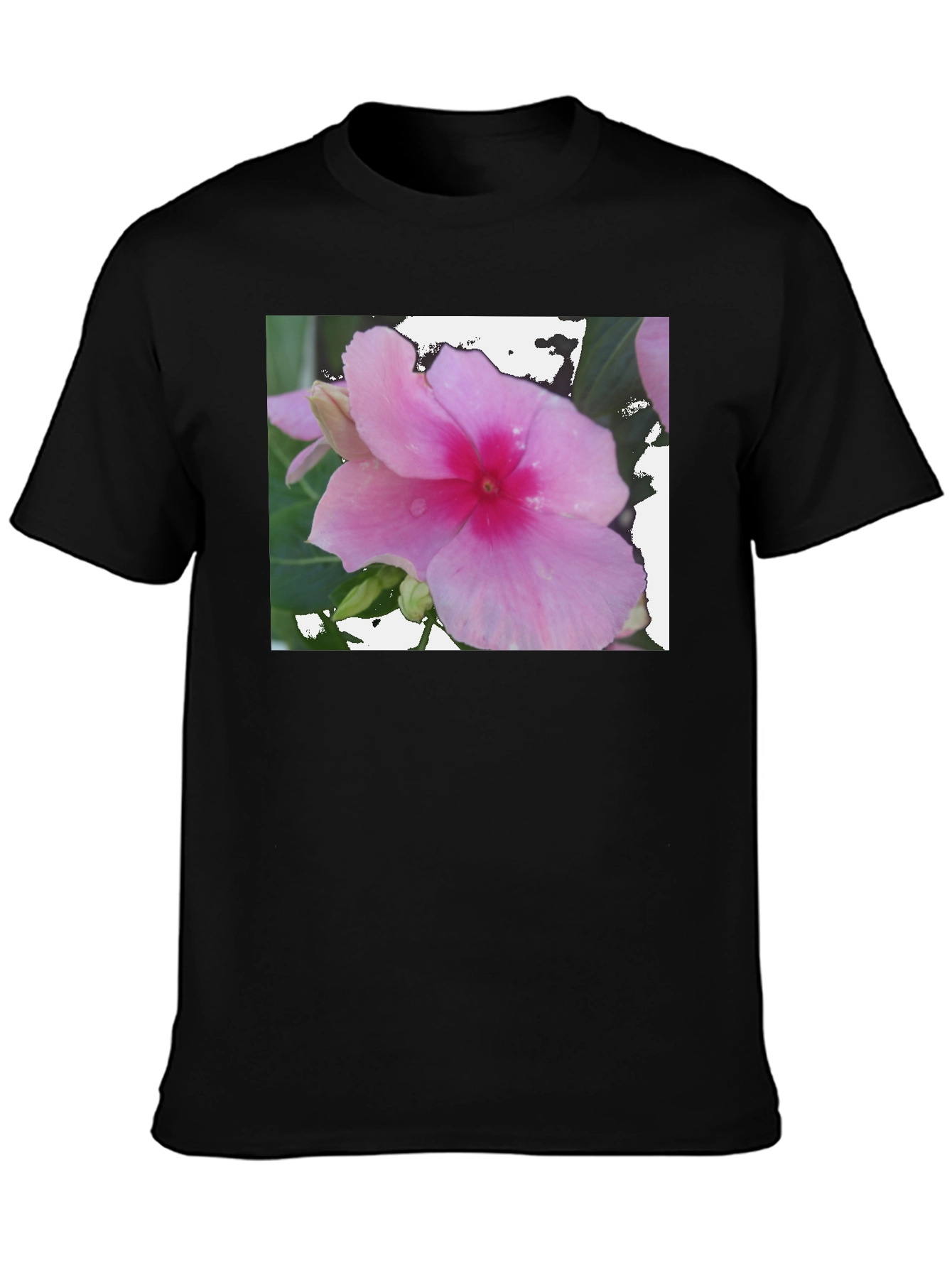 Pink Flower Graphic Black T-Shirt