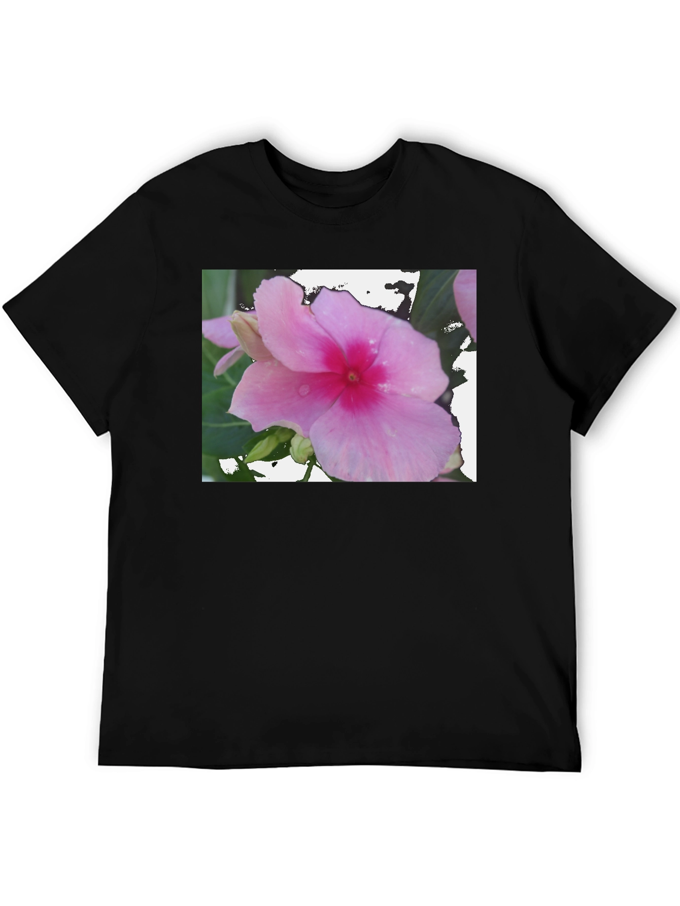 Pink Flower Graphic Black T-Shirt