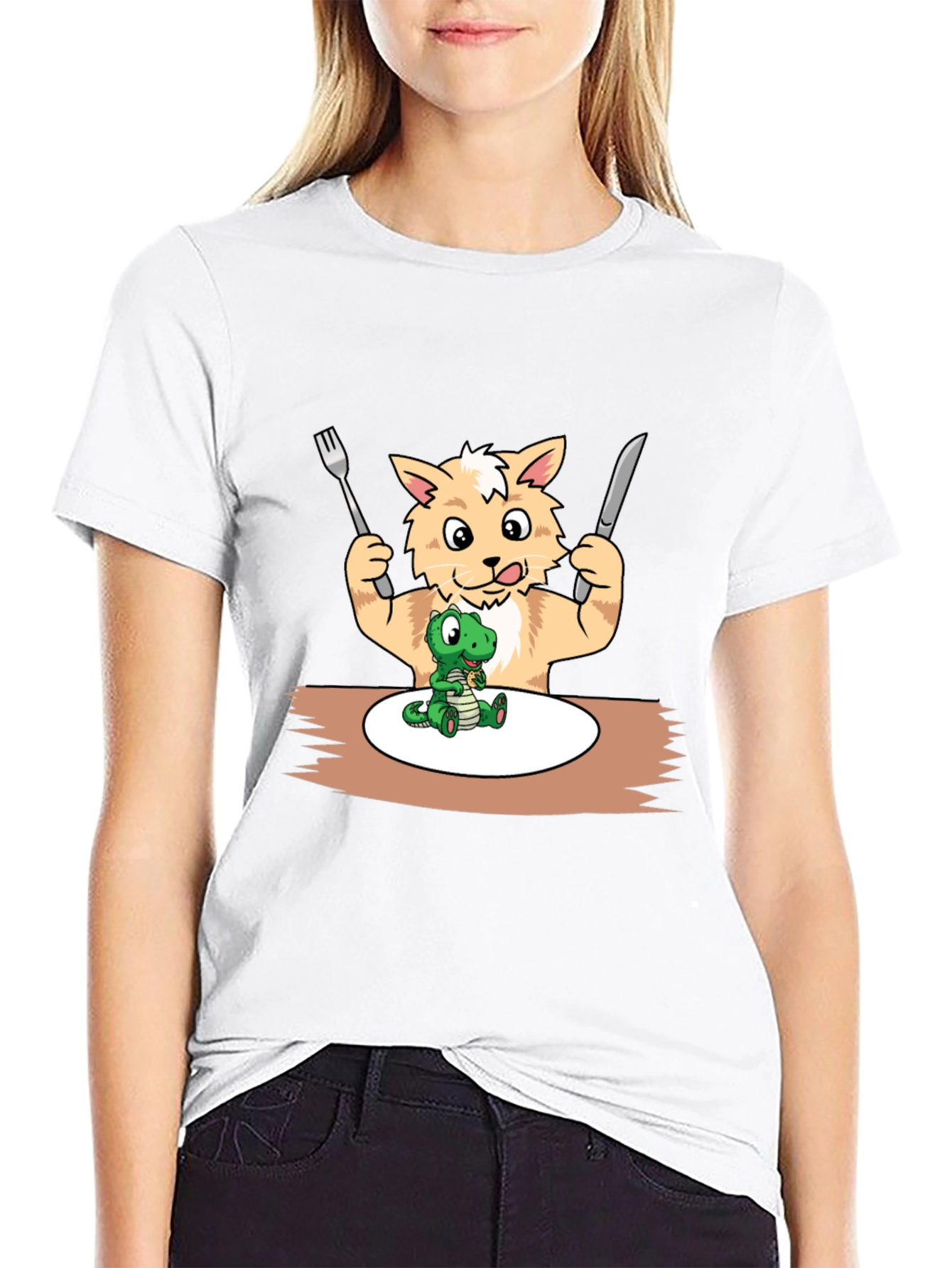 Funny Cat Eating Dinosaur T-Shirt