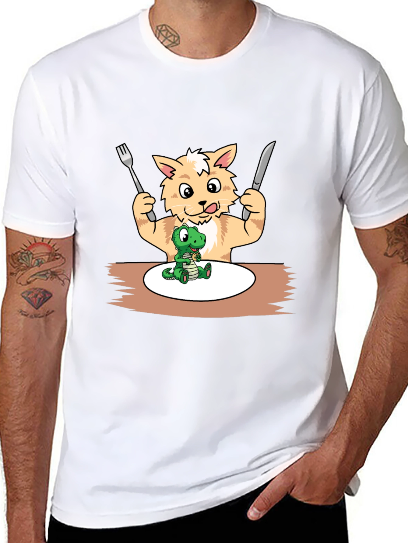 Funny Cat Eating Dinosaur T-Shirt