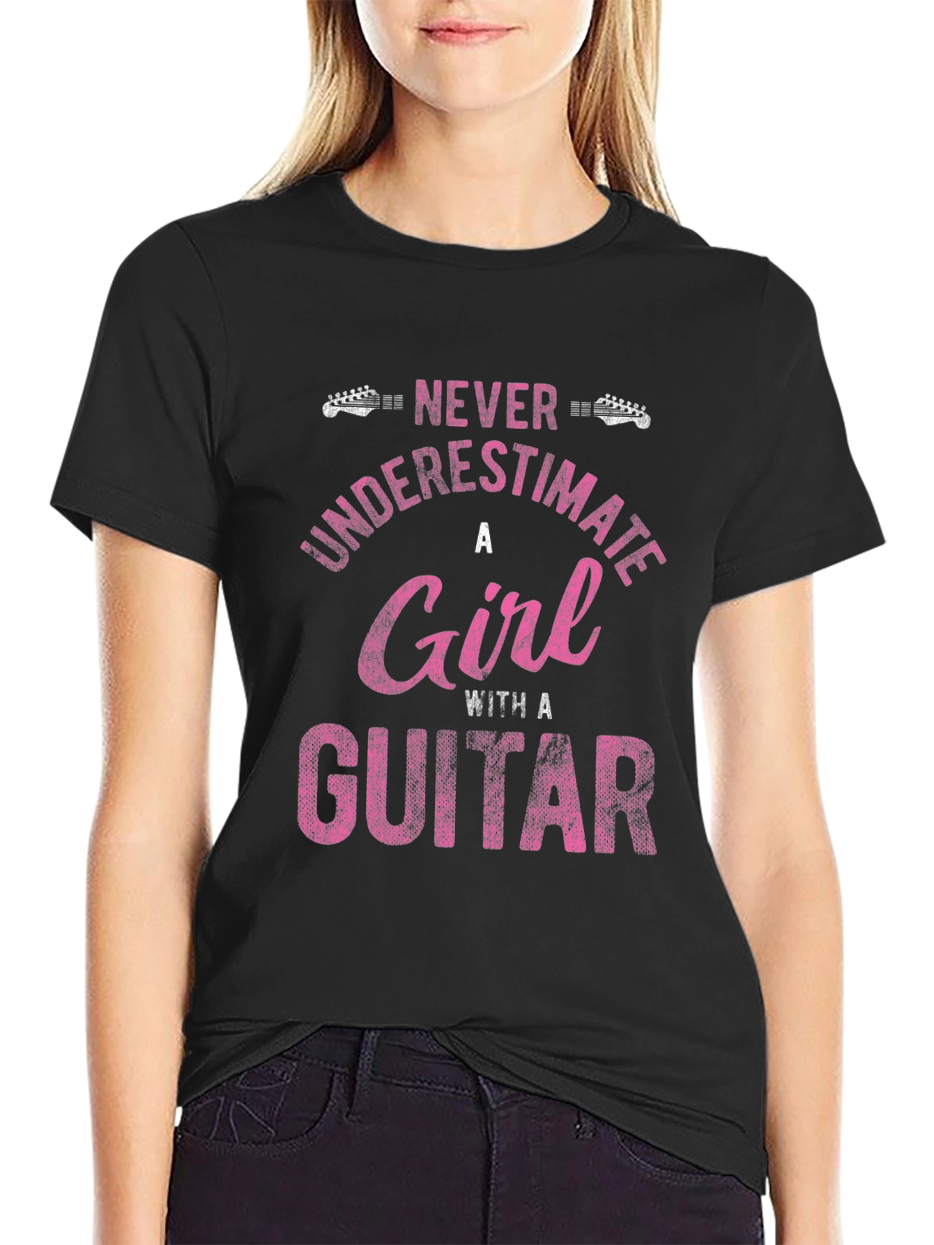 Never Underestimate A Girl Guitar T-Shirt