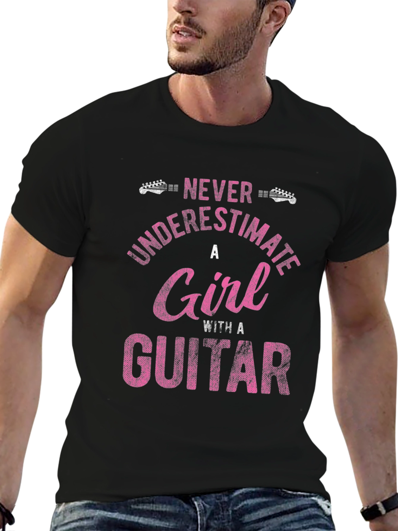 Never Underestimate A Girl Guitar T-Shirt