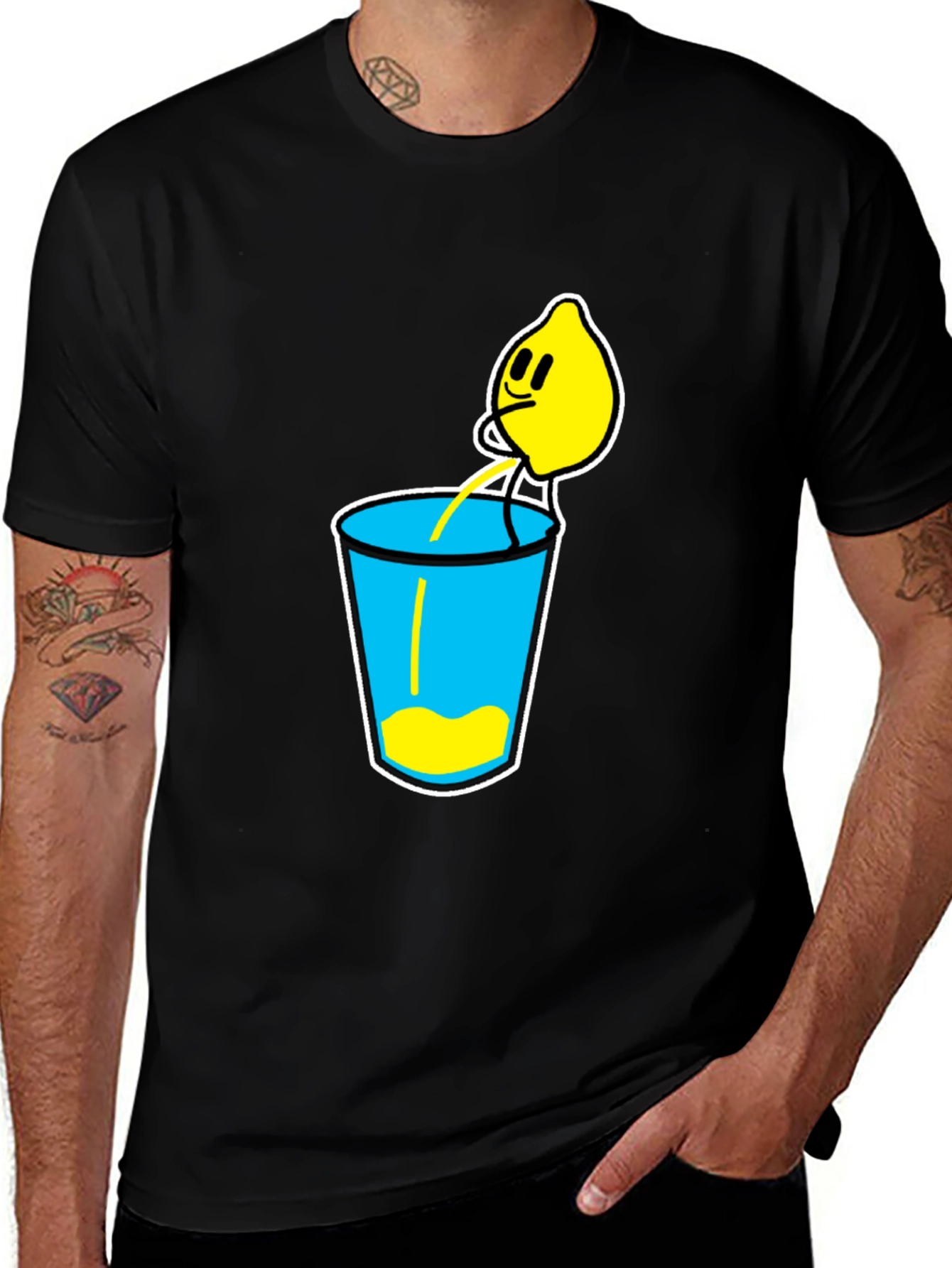 Lemonade Cartoon Graphic Black T-Shirt
