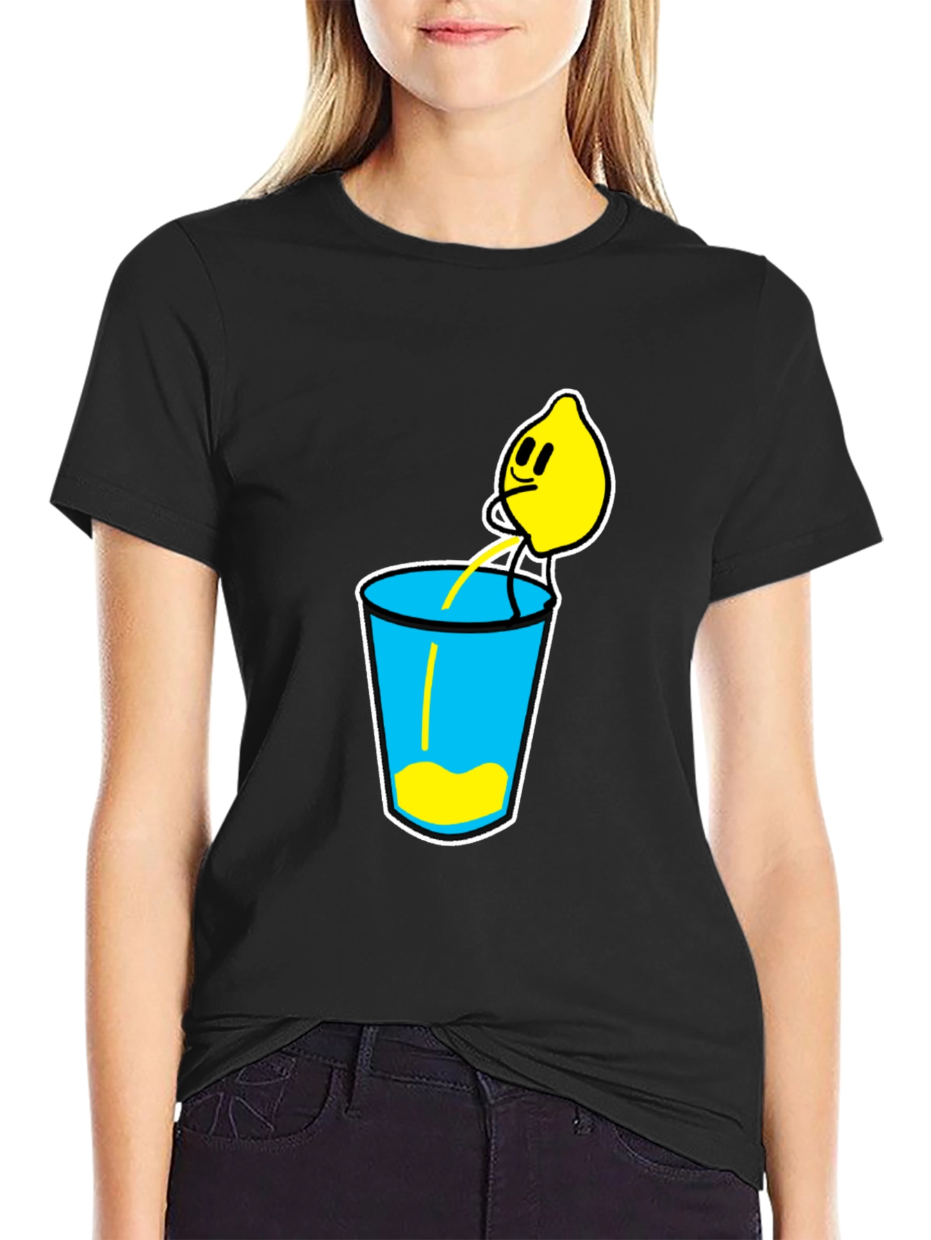 Lemonade Cartoon Graphic Black T-Shirt