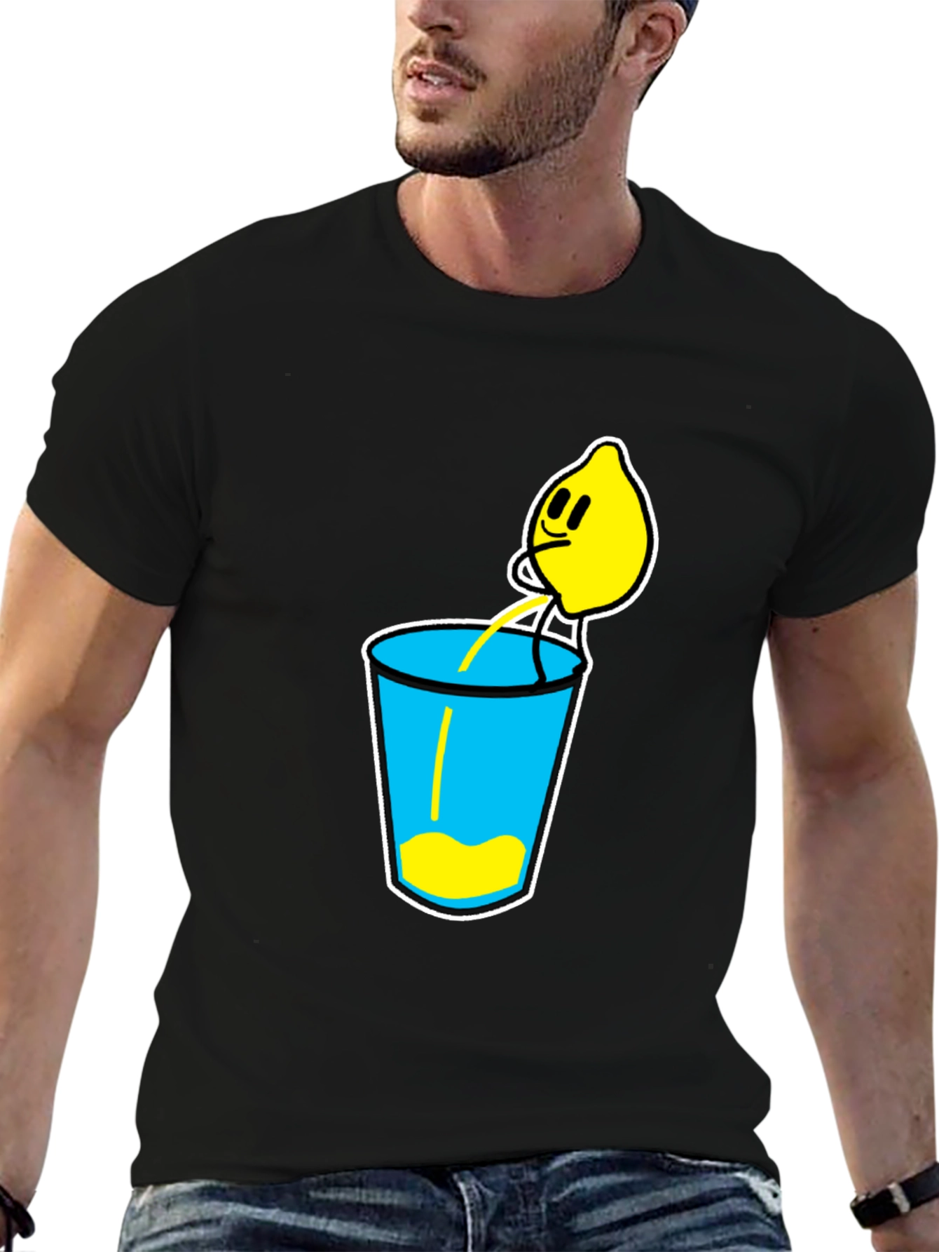 Lemonade Cartoon Graphic Black T-Shirt