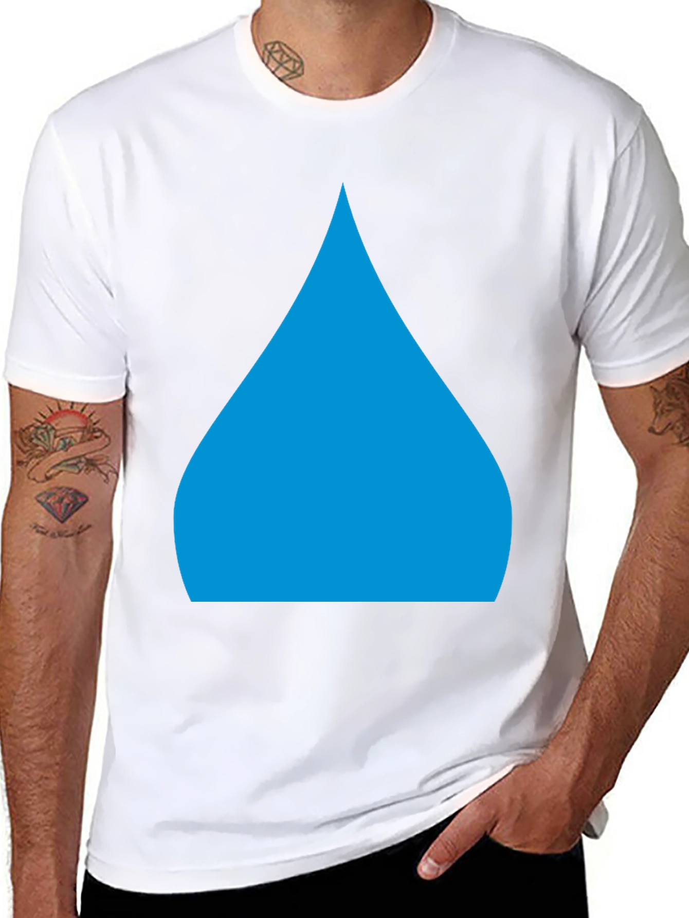 Mens Black T-Shirt with Blue Teardrop Graphic