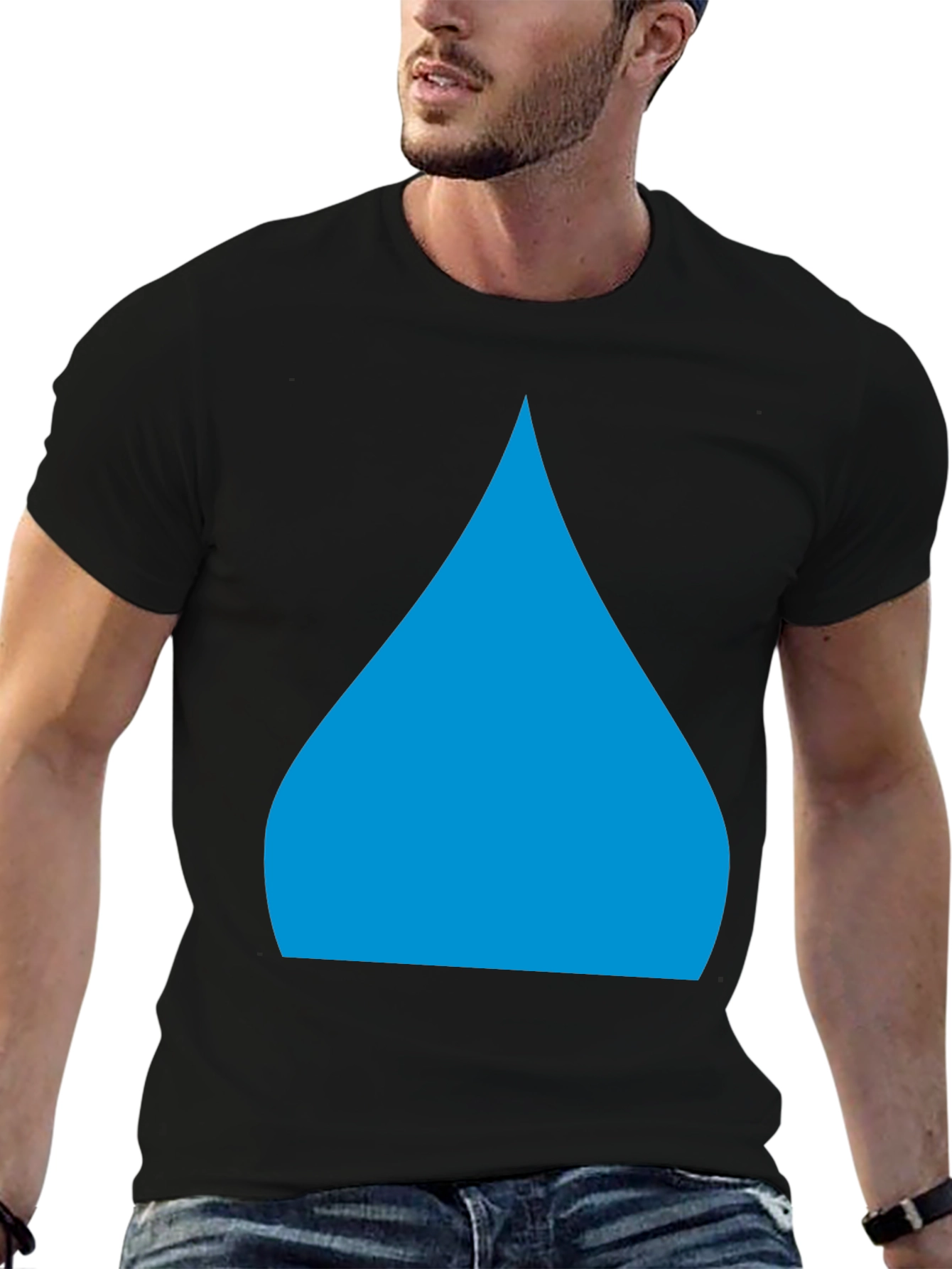Mens Black T-Shirt with Blue Teardrop Graphic