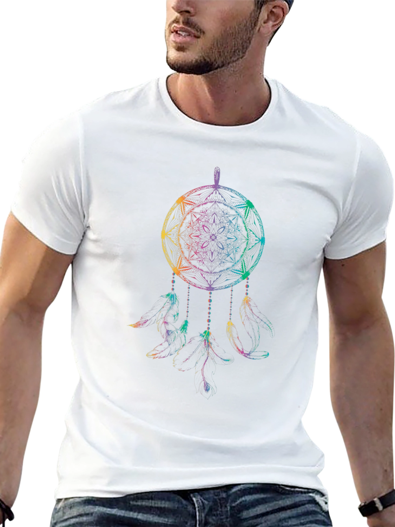 Rainbow Dreamcatcher Graphic Tee - Mens Black T-Shirt