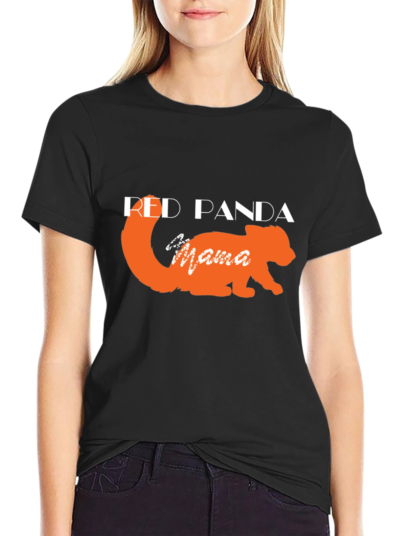Red Panda Mama Black T-Shirt