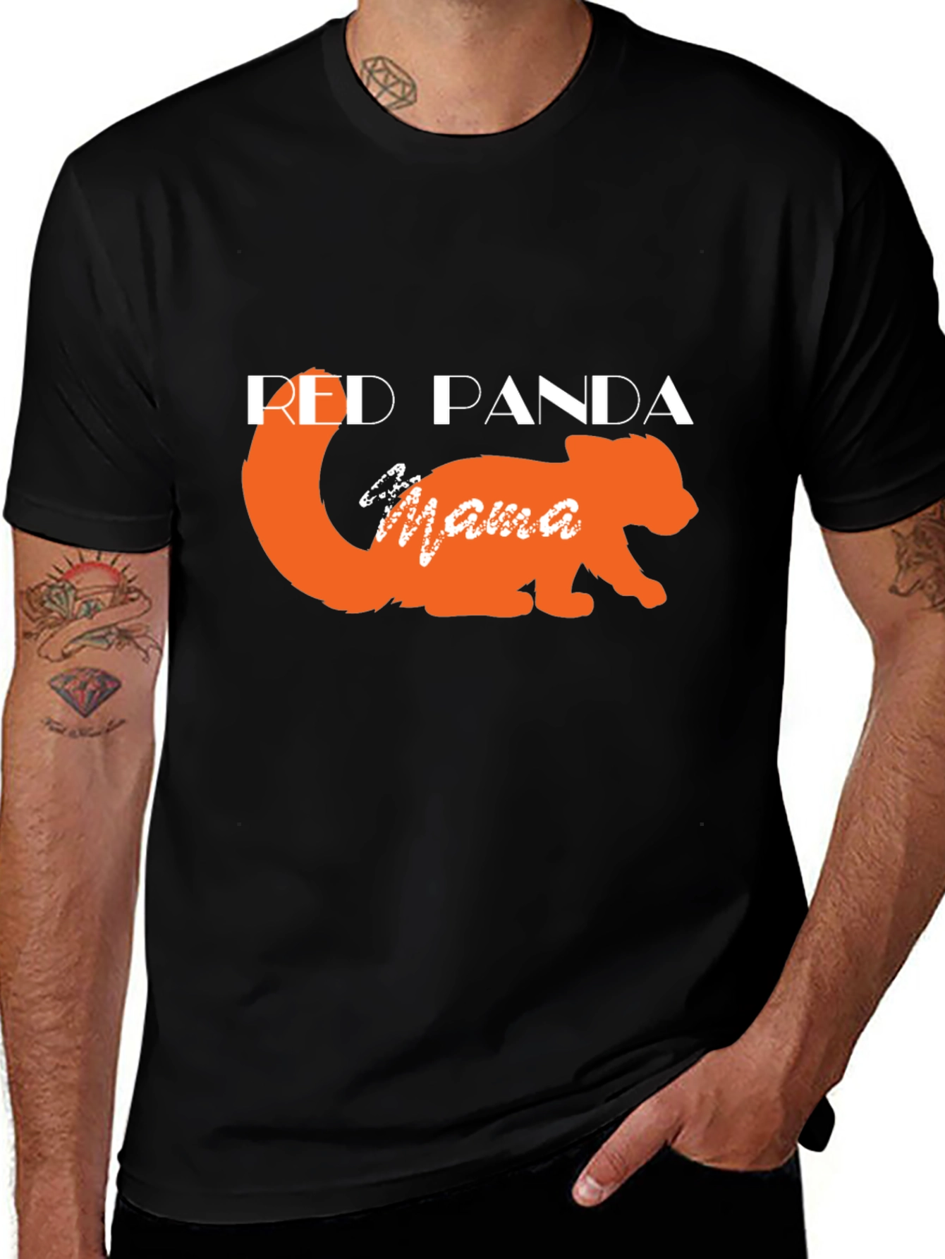 Red Panda Mama Black T-Shirt