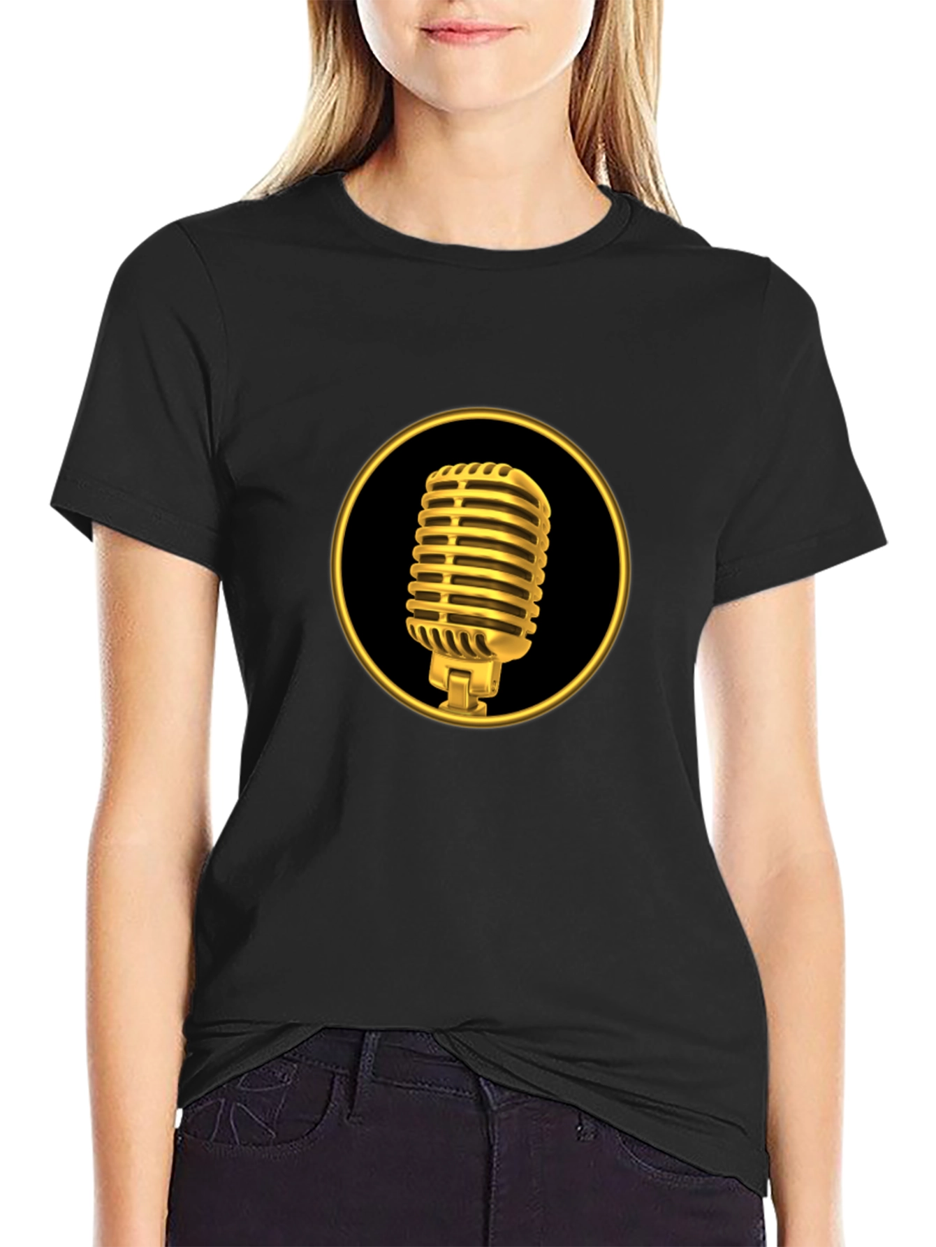 Retro Gold Microphone Black Tee