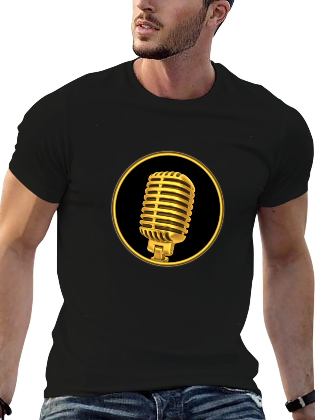 Retro Gold Microphone Black Tee